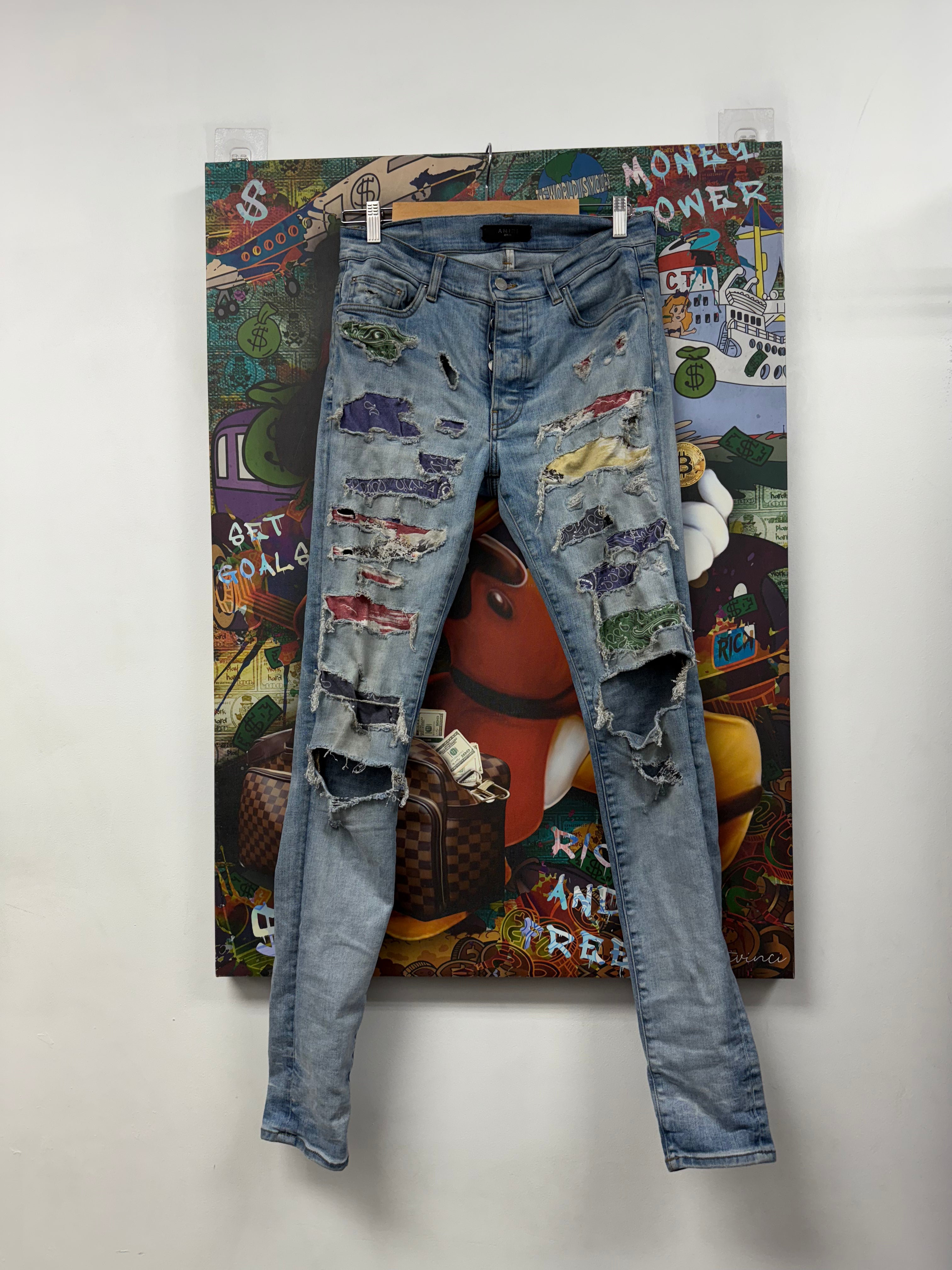 Amiri Light Wash Multicolor Paisley Thrasher Jeans