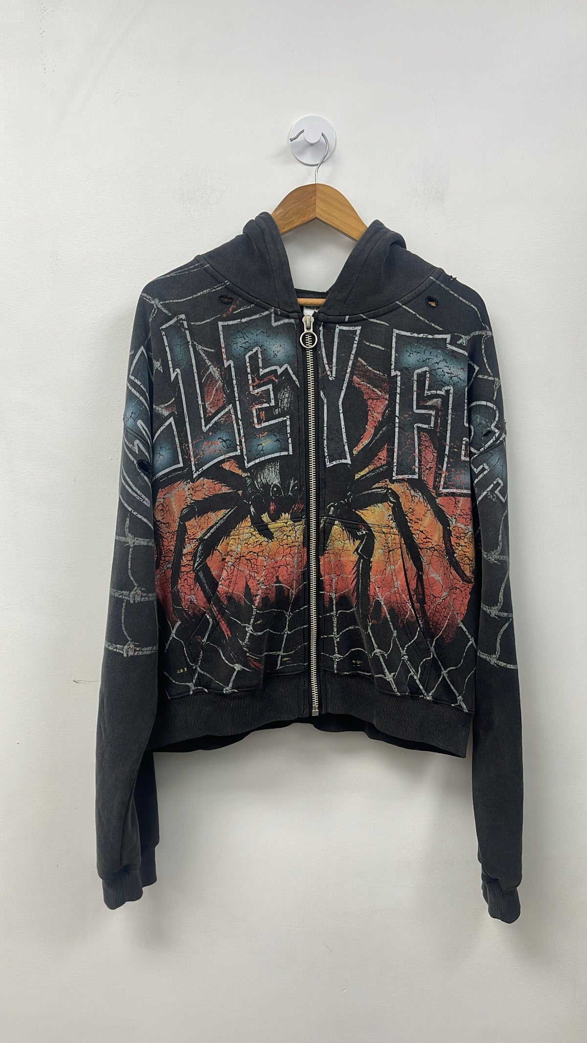 Vale Black Wash Spider Zip Up Hoodie