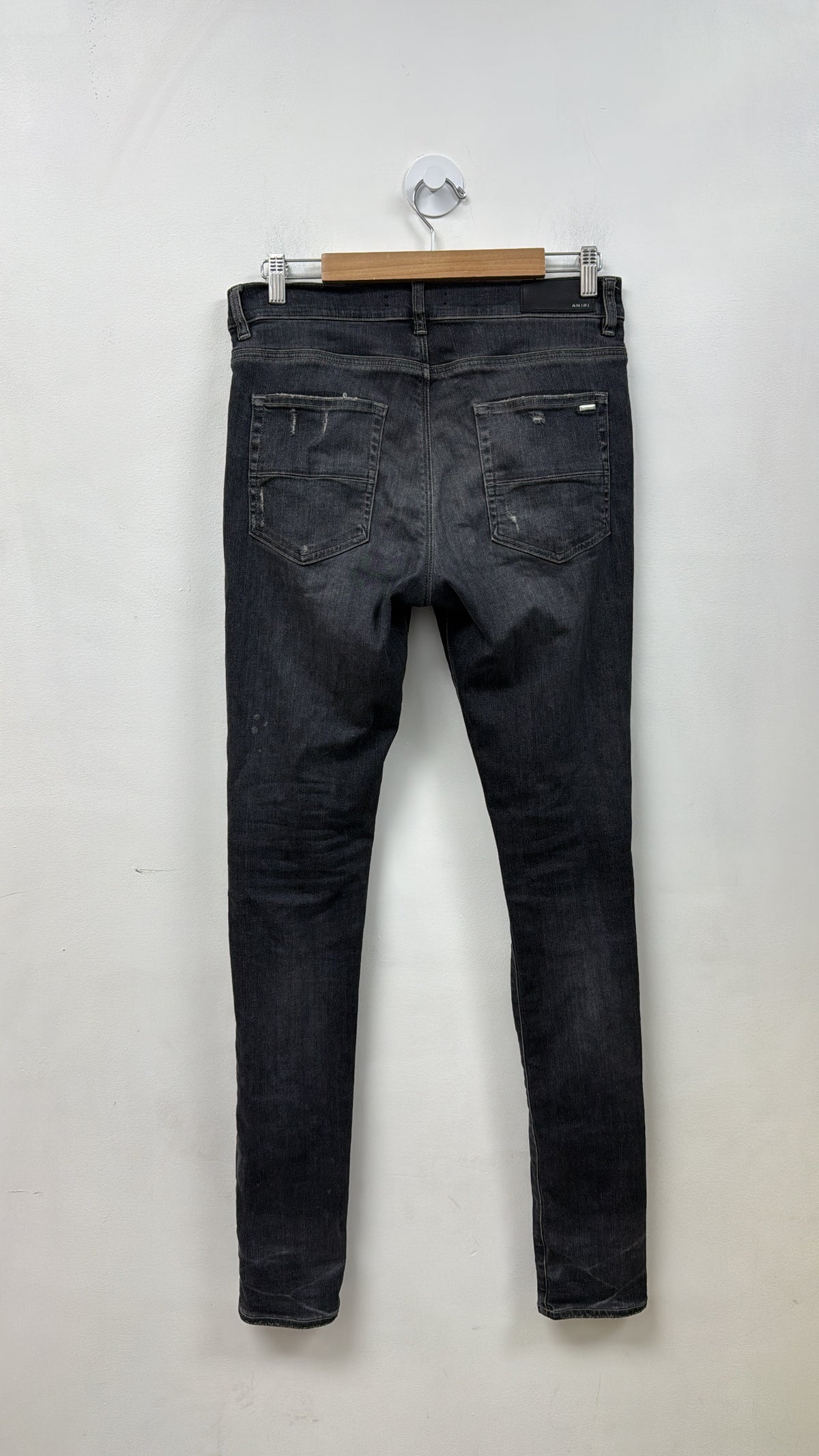 Amiri MX1 Grey Black Leather Patch Jeans
