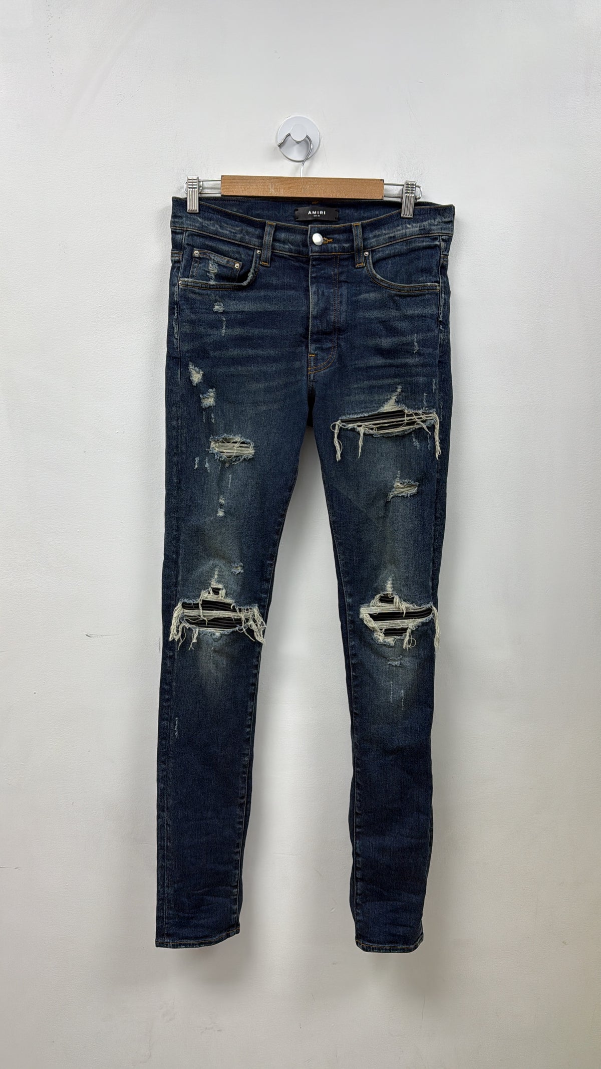 Amiri MX1 Deep Classic Black Leather Patch Jeans