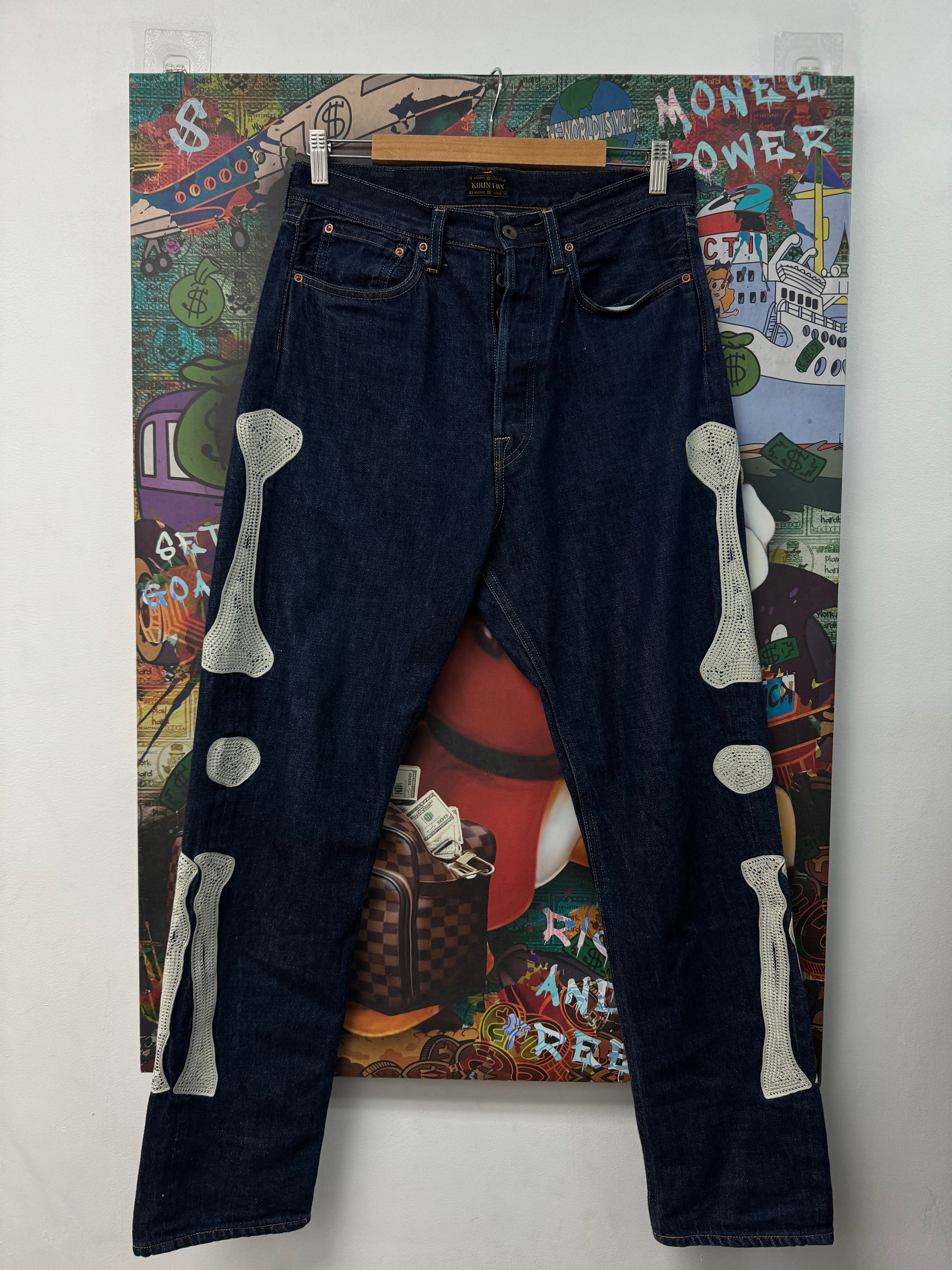 Kapital Navy Selvedge Bone Jeans