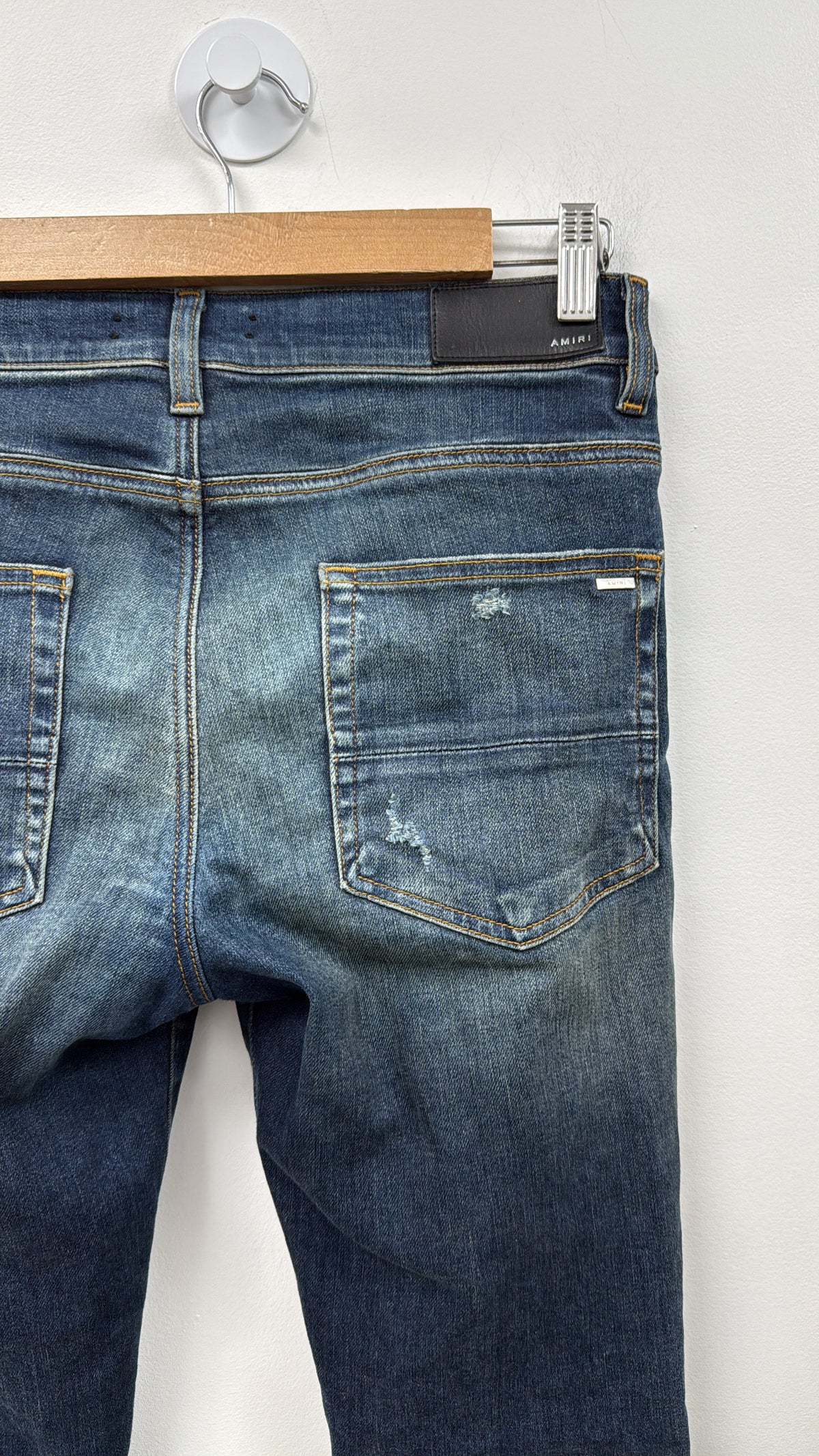 Amiri MX1 Deep Classic Black Leather Patch Jeans