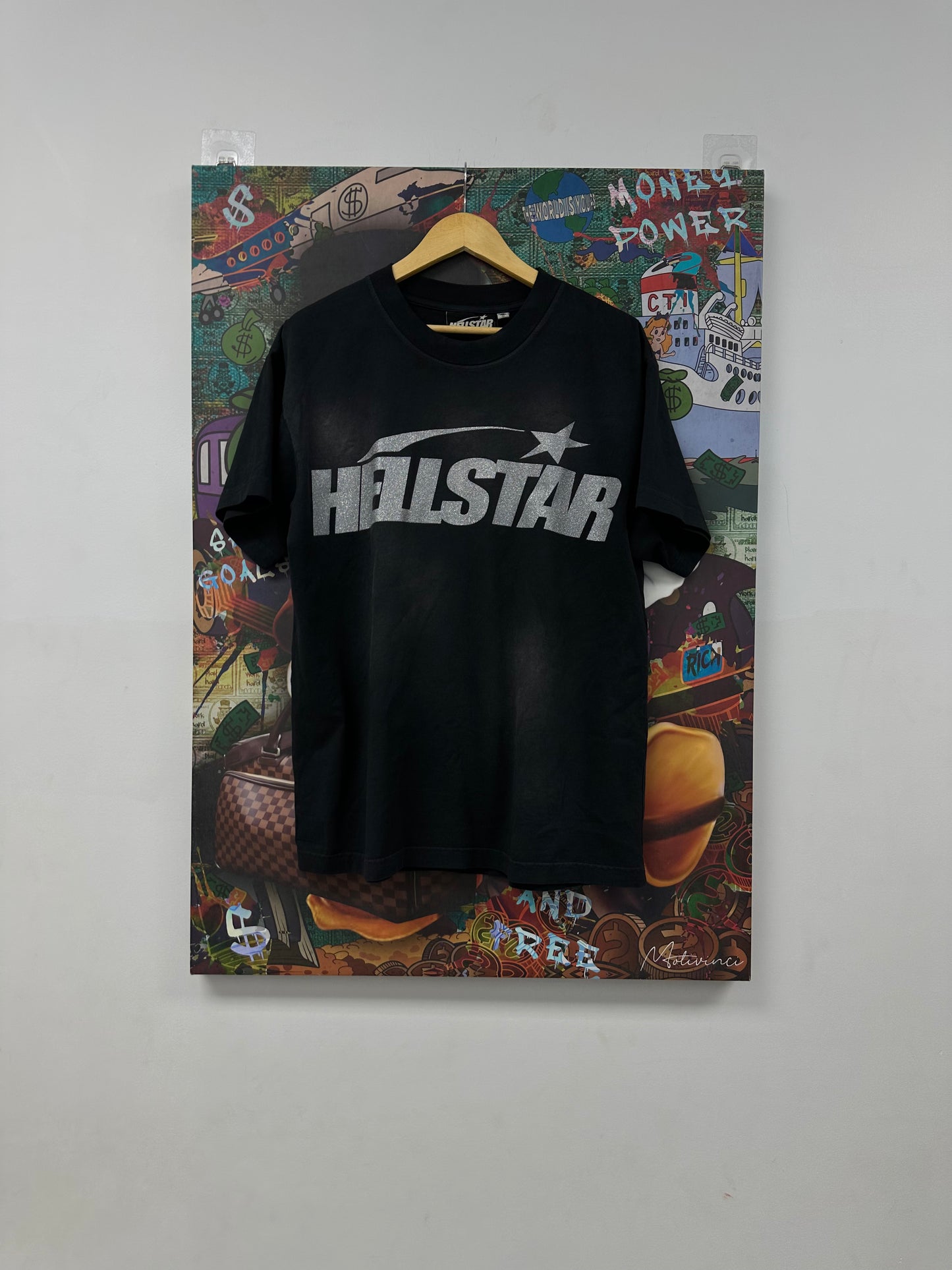 Hellstar Classic Logo Tee Black Glitter New Small In Plastic