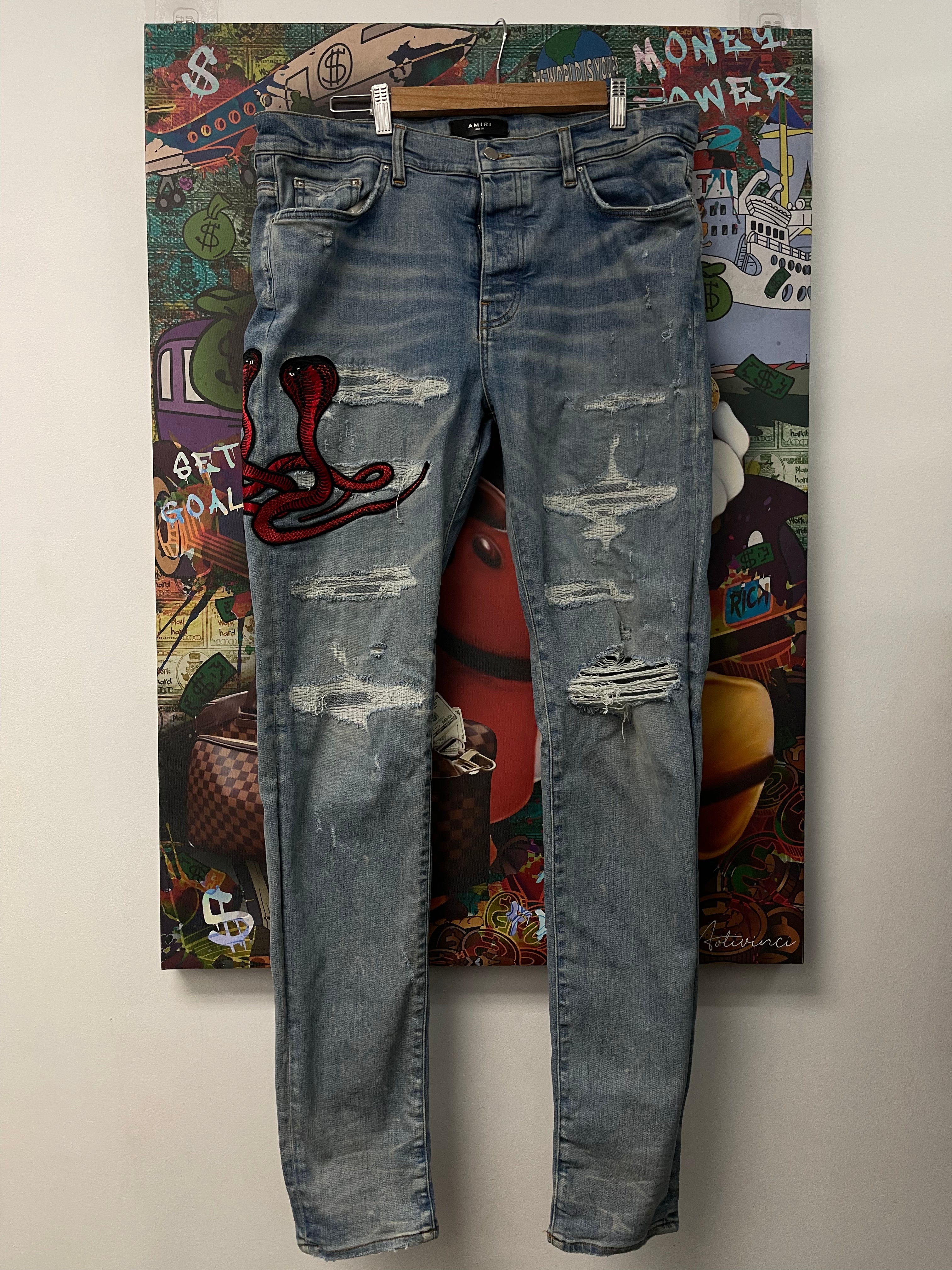 Amiri Light Wash Red Cobra Jeans