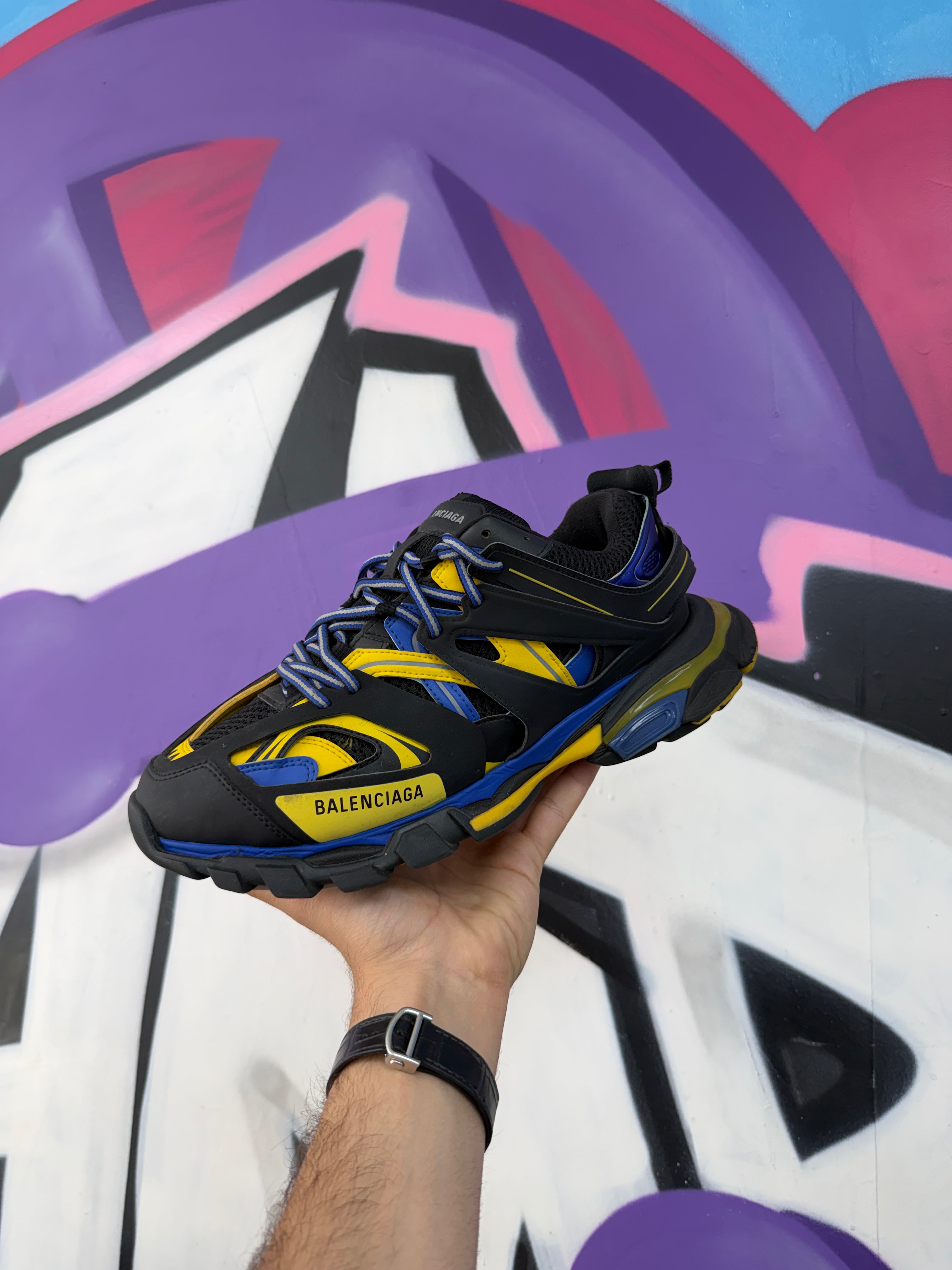 Balenciaga Blue Yellow Track Runner Sneakers