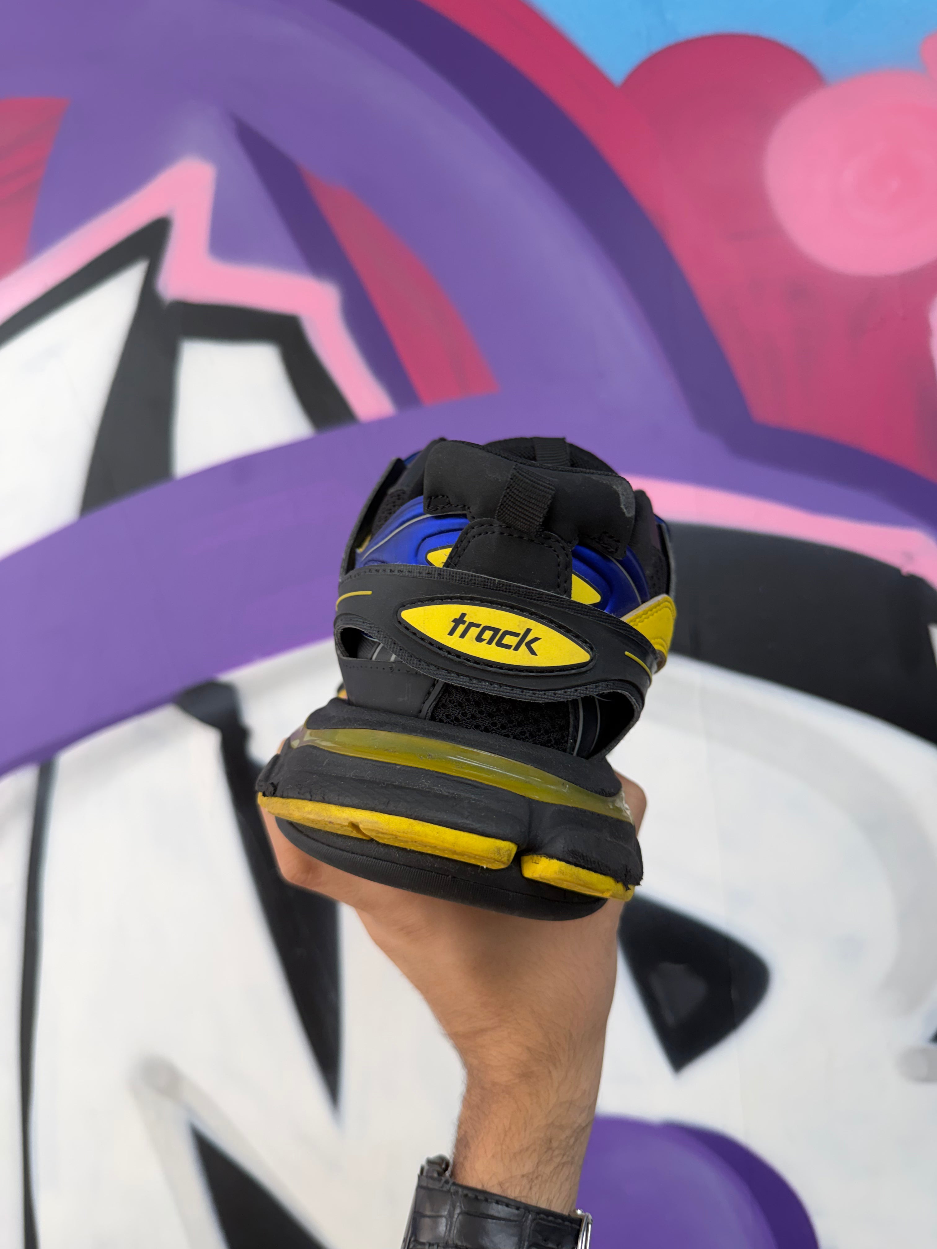 Balenciaga Blue Yellow Track Runner Sneakers