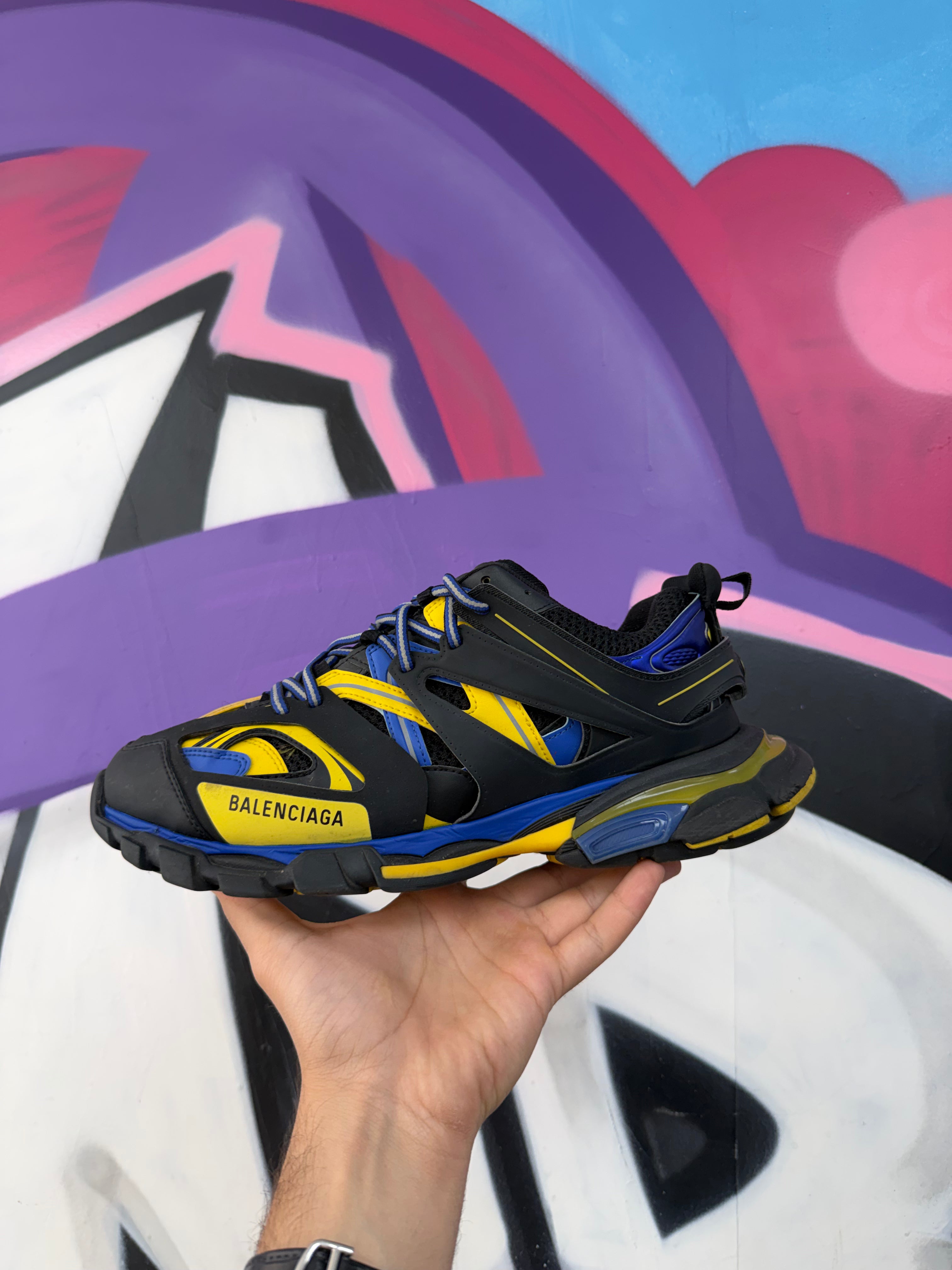 Balenciaga Blue Yellow Track Runner Sneakers