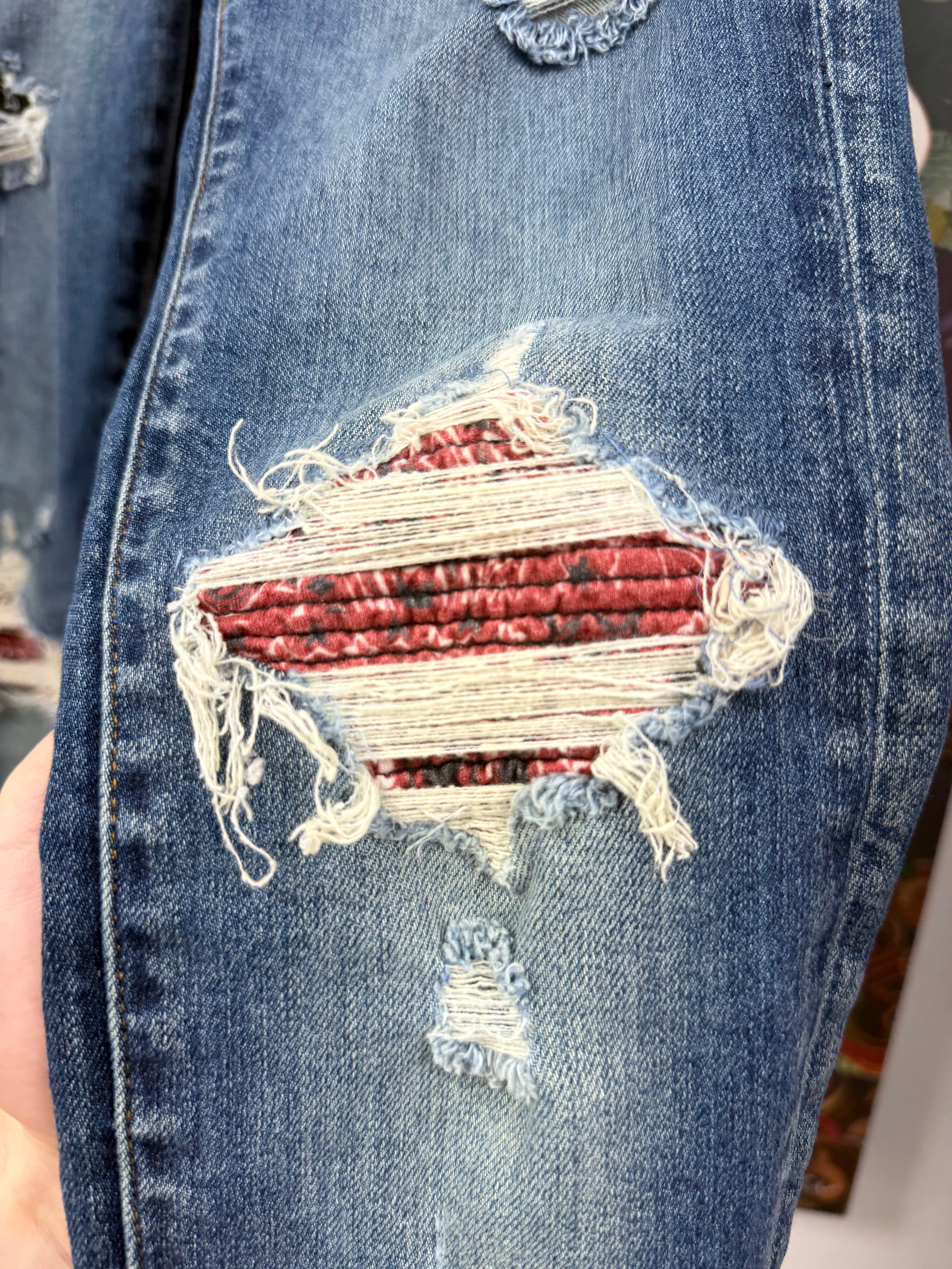 Amiri MX1 Navy Wash Maroon Paisley Jeans