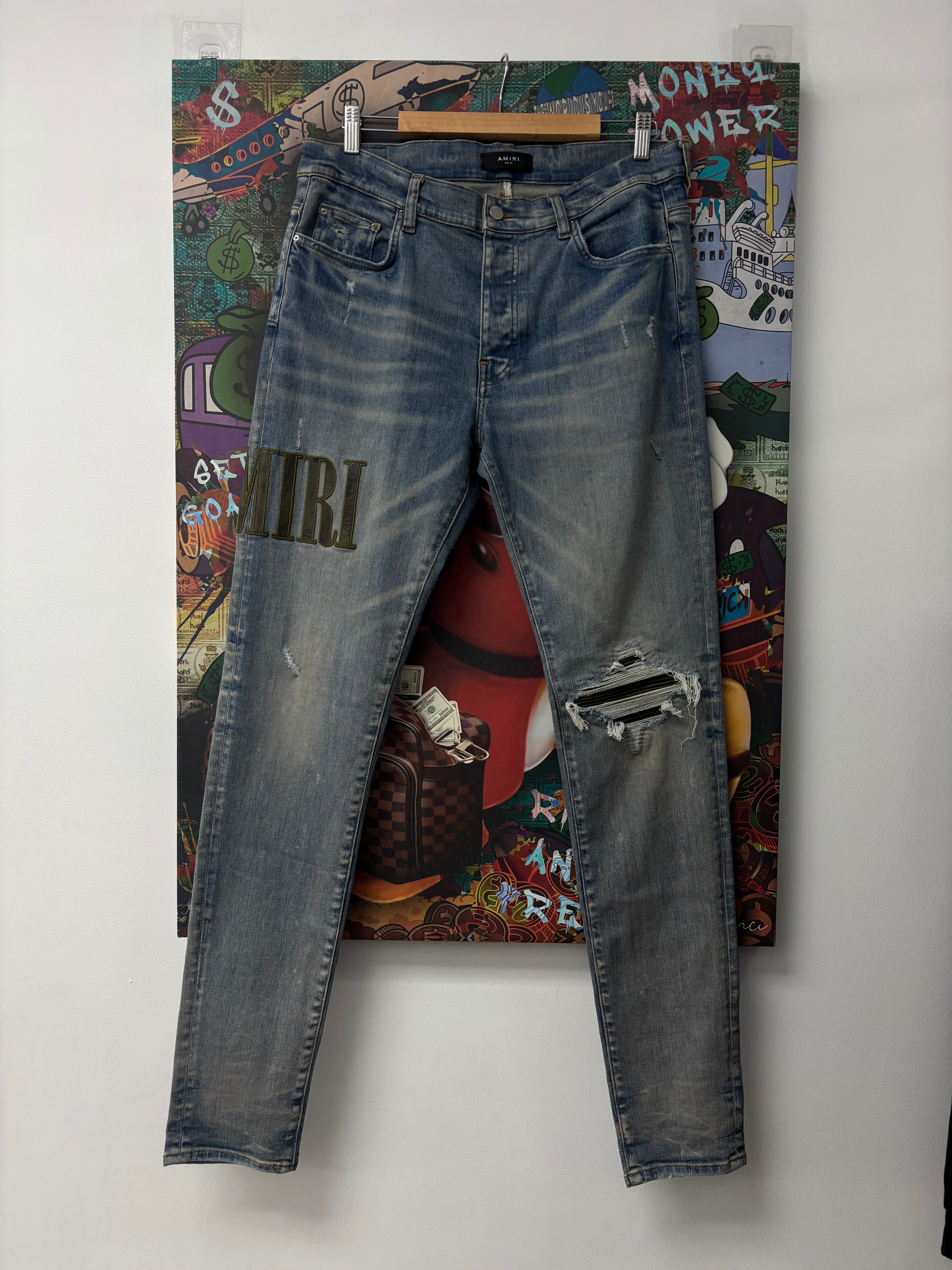 Amiri Camo SIde Logo Light Wash Jeans