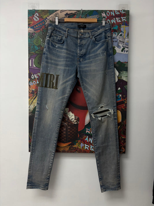 Amiri Camo SIde Logo Light Wash Jeans
