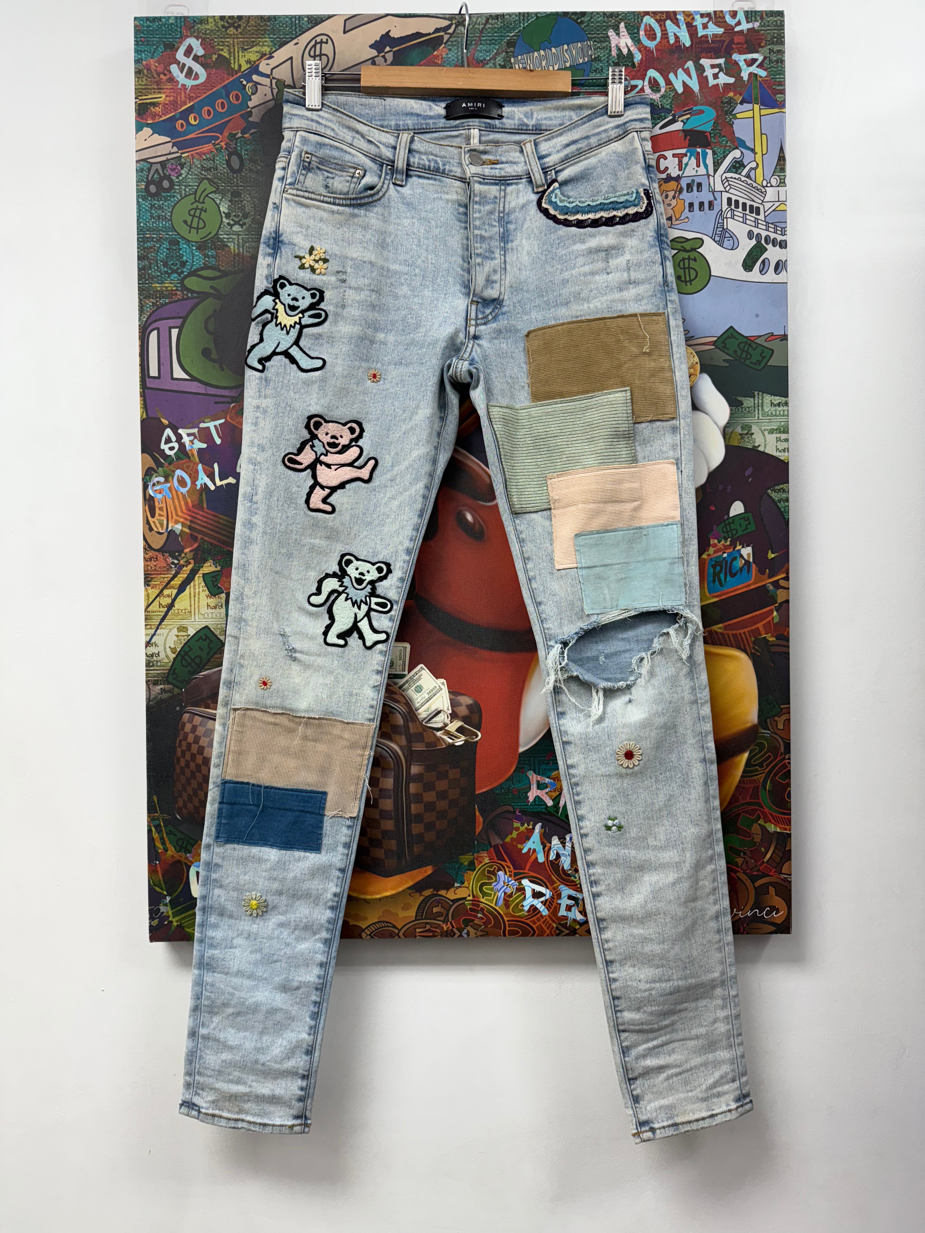Amiri Stone Wash Grateful Dead Patchwork Jeans