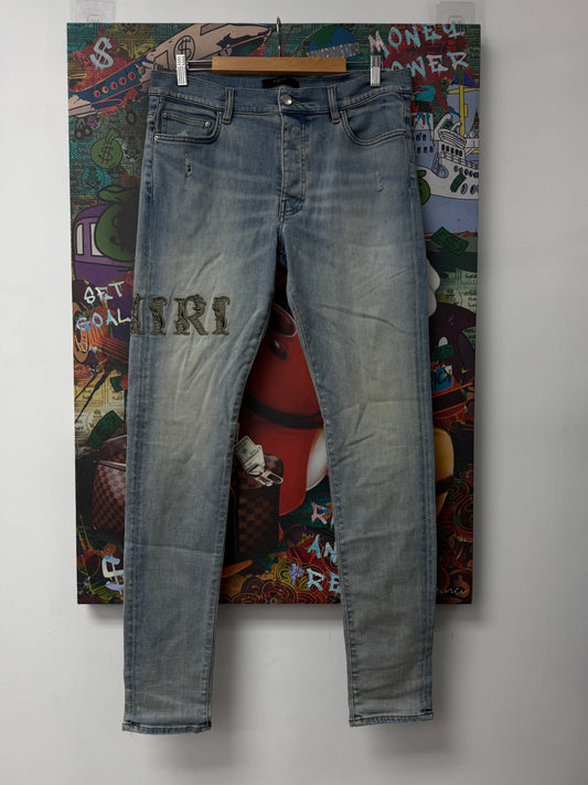 Amiri Light Wash Vine Side Logo Jeans Lightly Worn