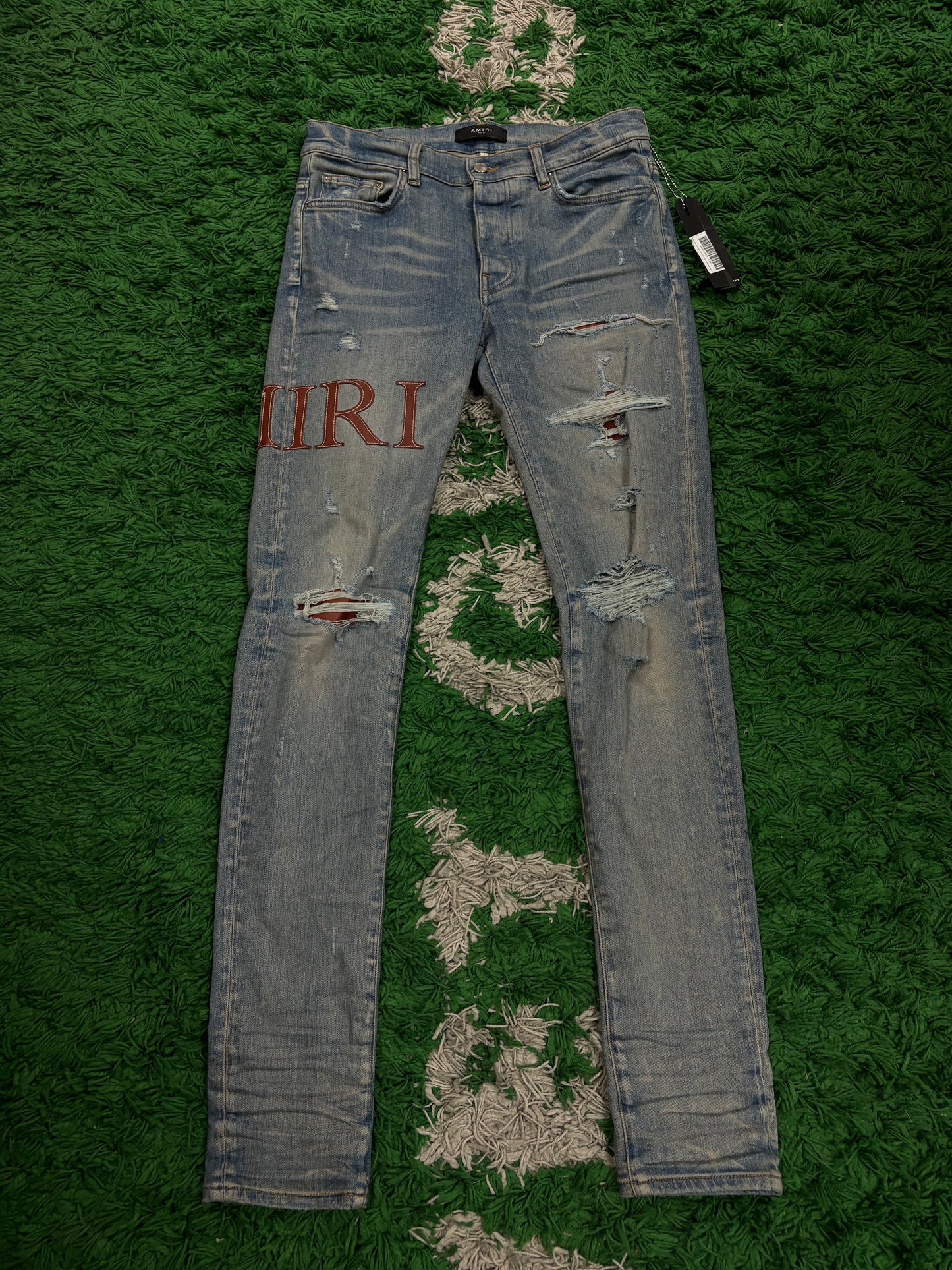 Amiri Jeans MX1 Light Wash Clay Side Logo Used 31 With Tags