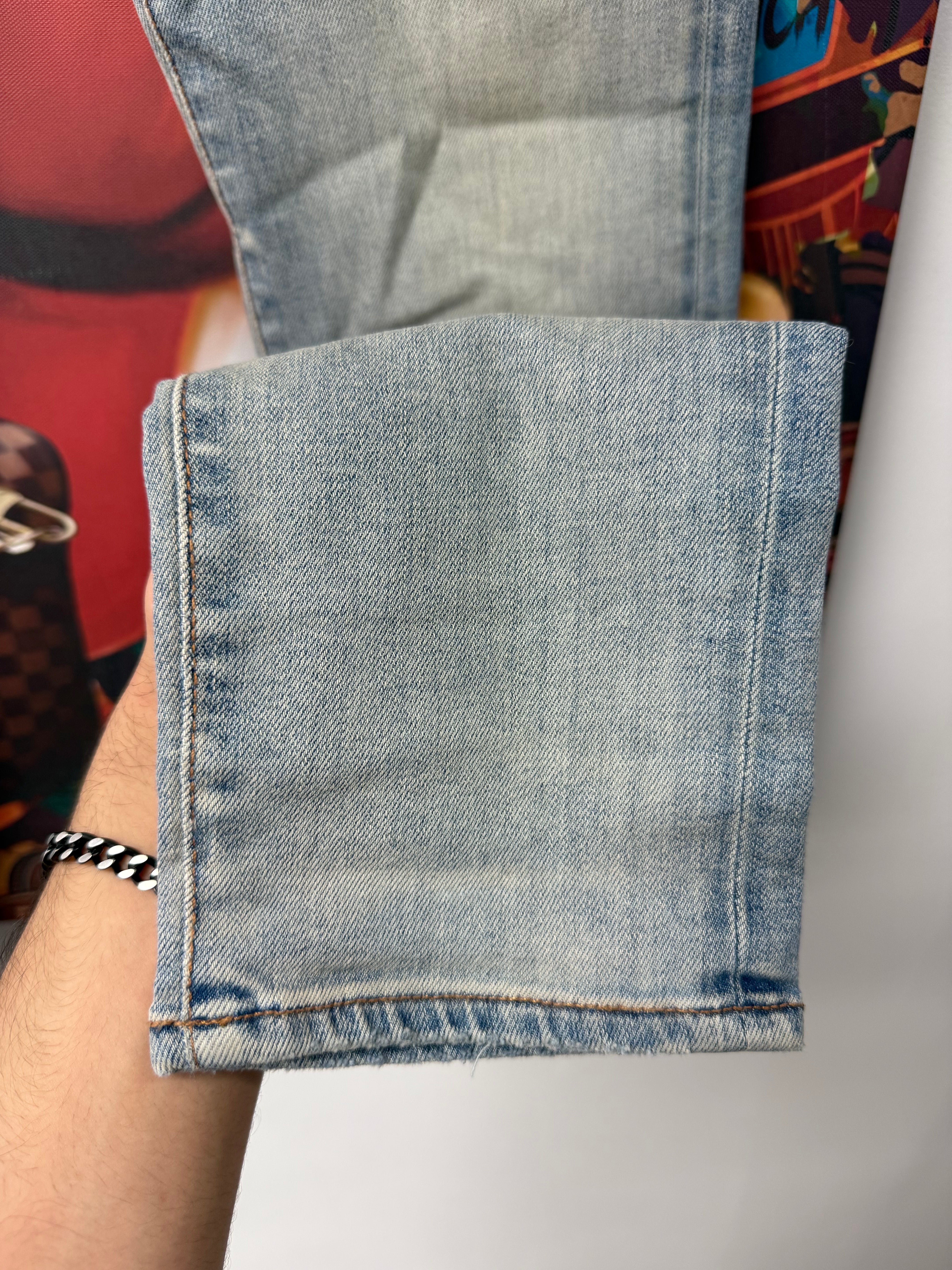 Amiri Light Wash Vine Side Logo Jeans Lightly Worn