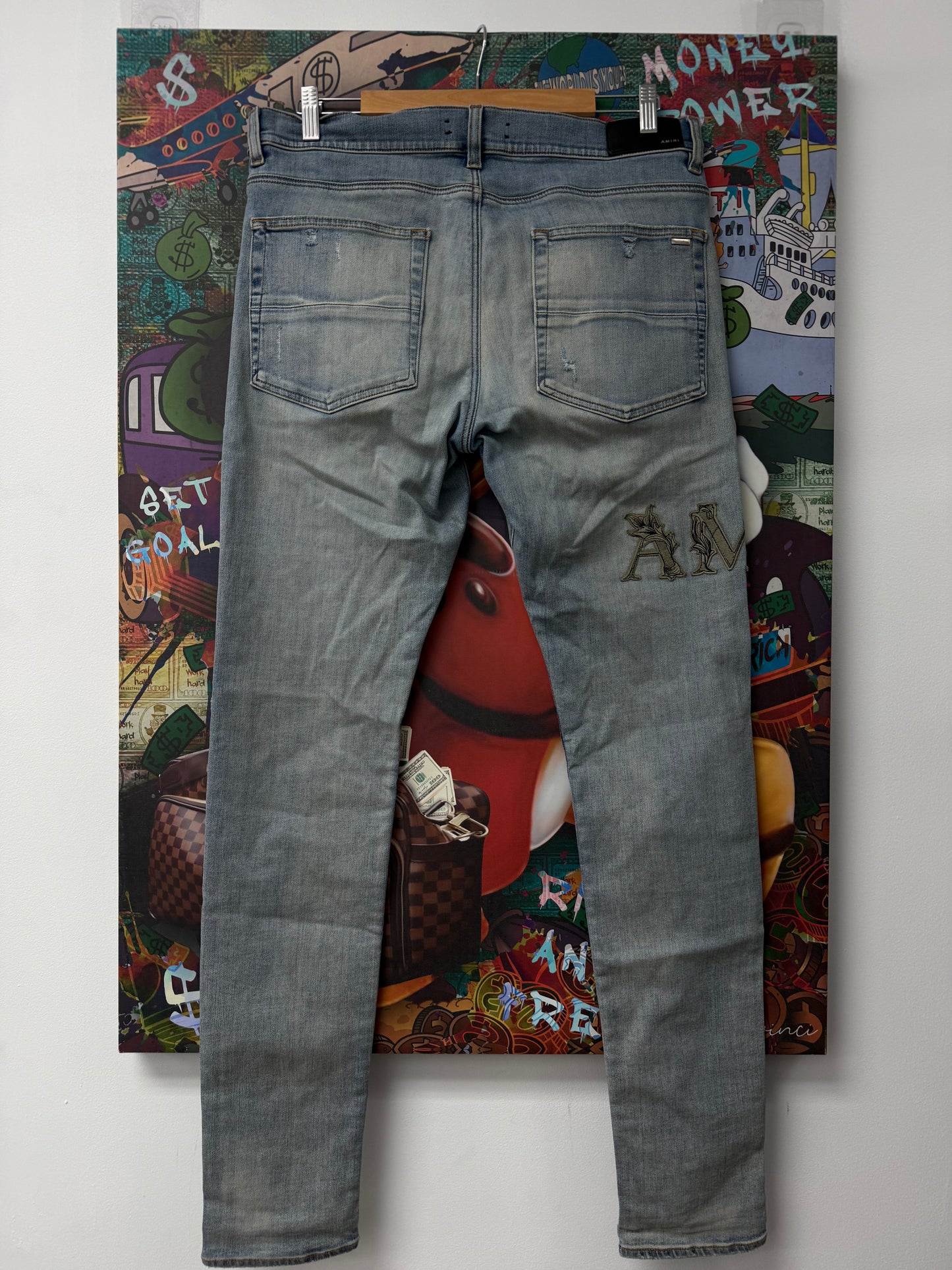Amiri Light Wash Vine Side Logo Jeans Lightly Worn