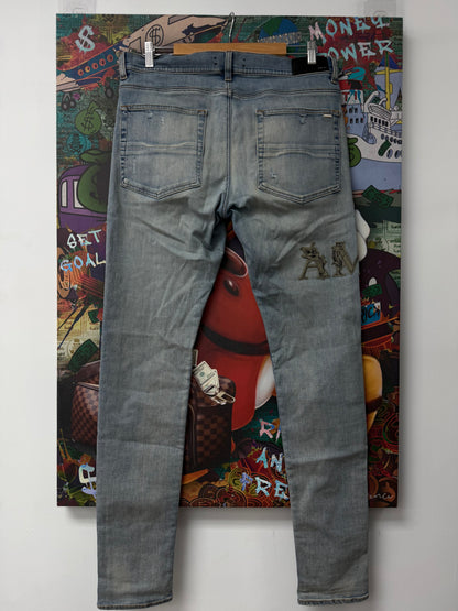 Amiri Light Wash Vine Side Logo Jeans Lightly Worn