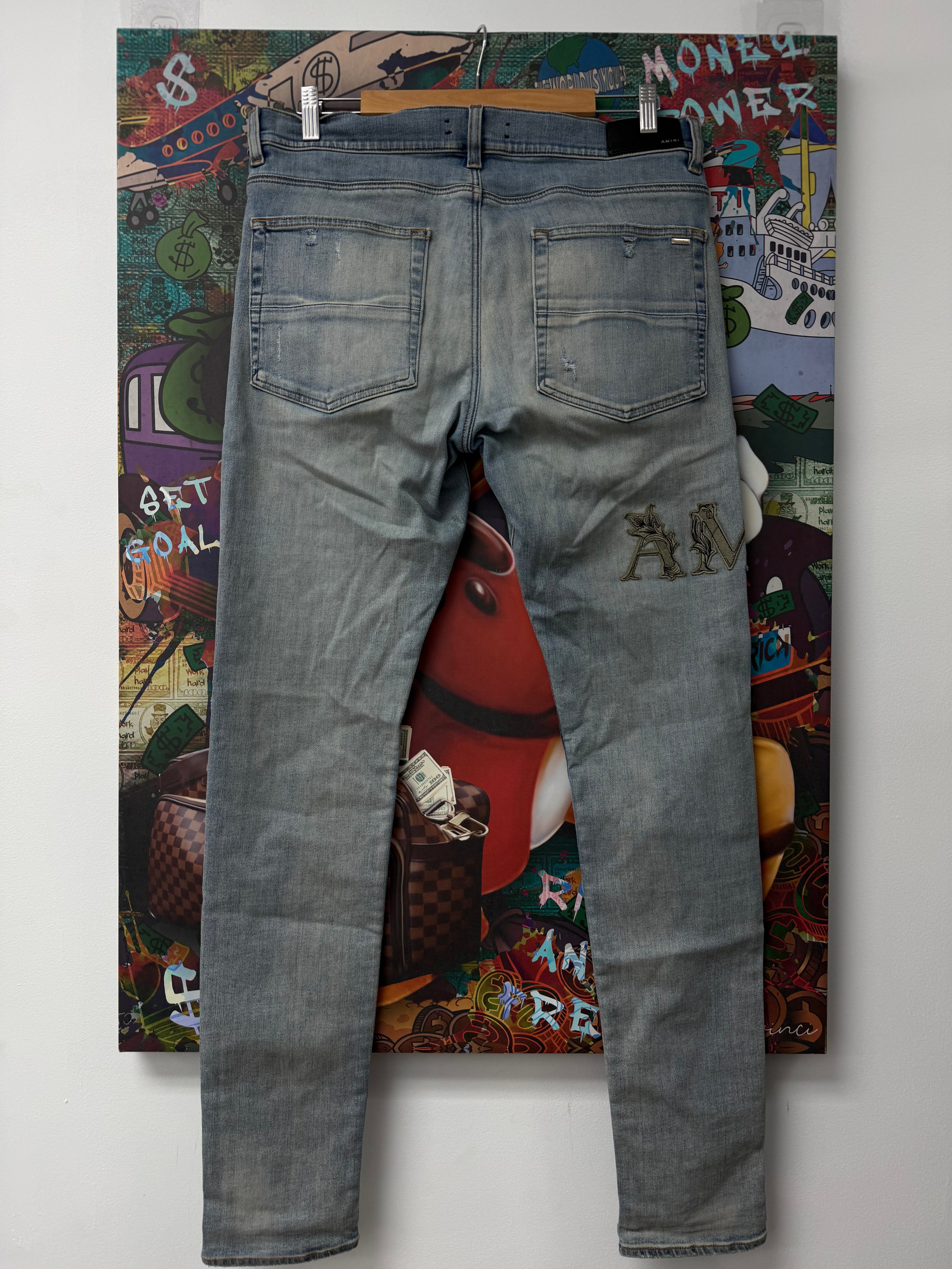 Amiri Light Wash Vine Side Logo Jeans Lightly Worn