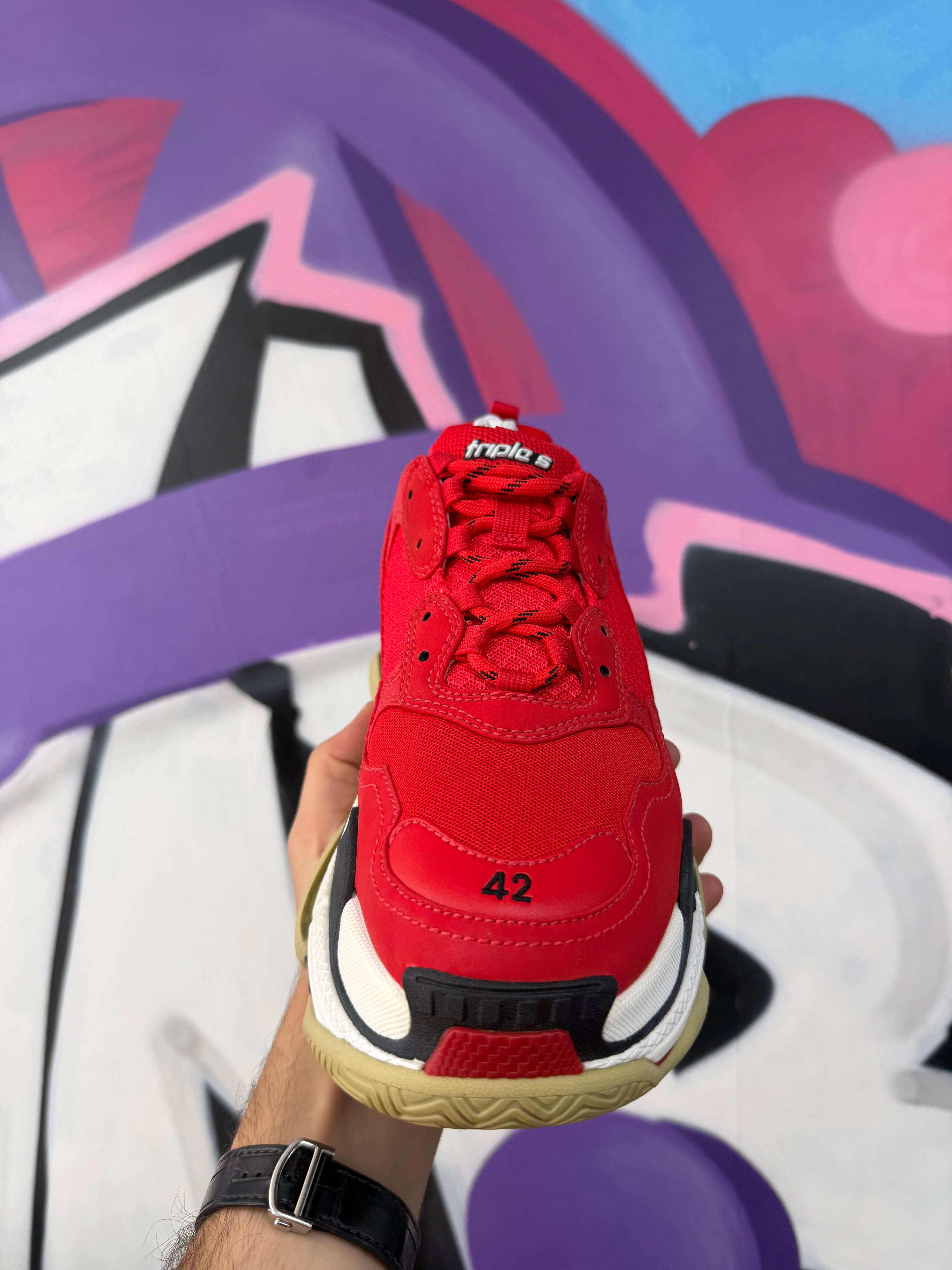 Balenciaga Red Gum Triple S Sneakers