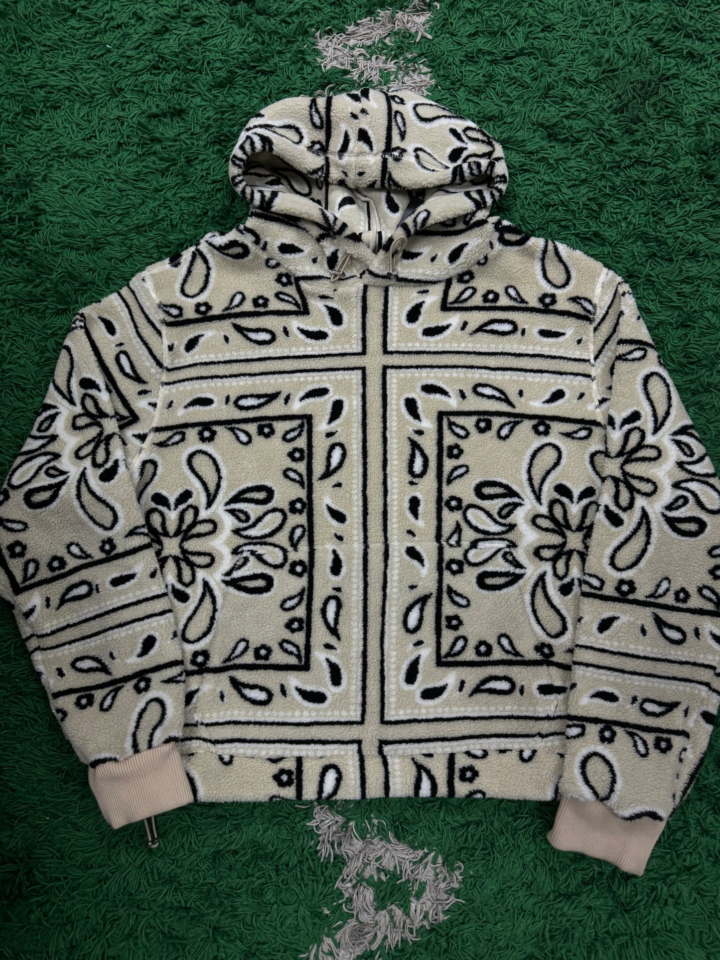 Amiri Sherpa Fleece Bandana Hoodie Cream Used XL N/A