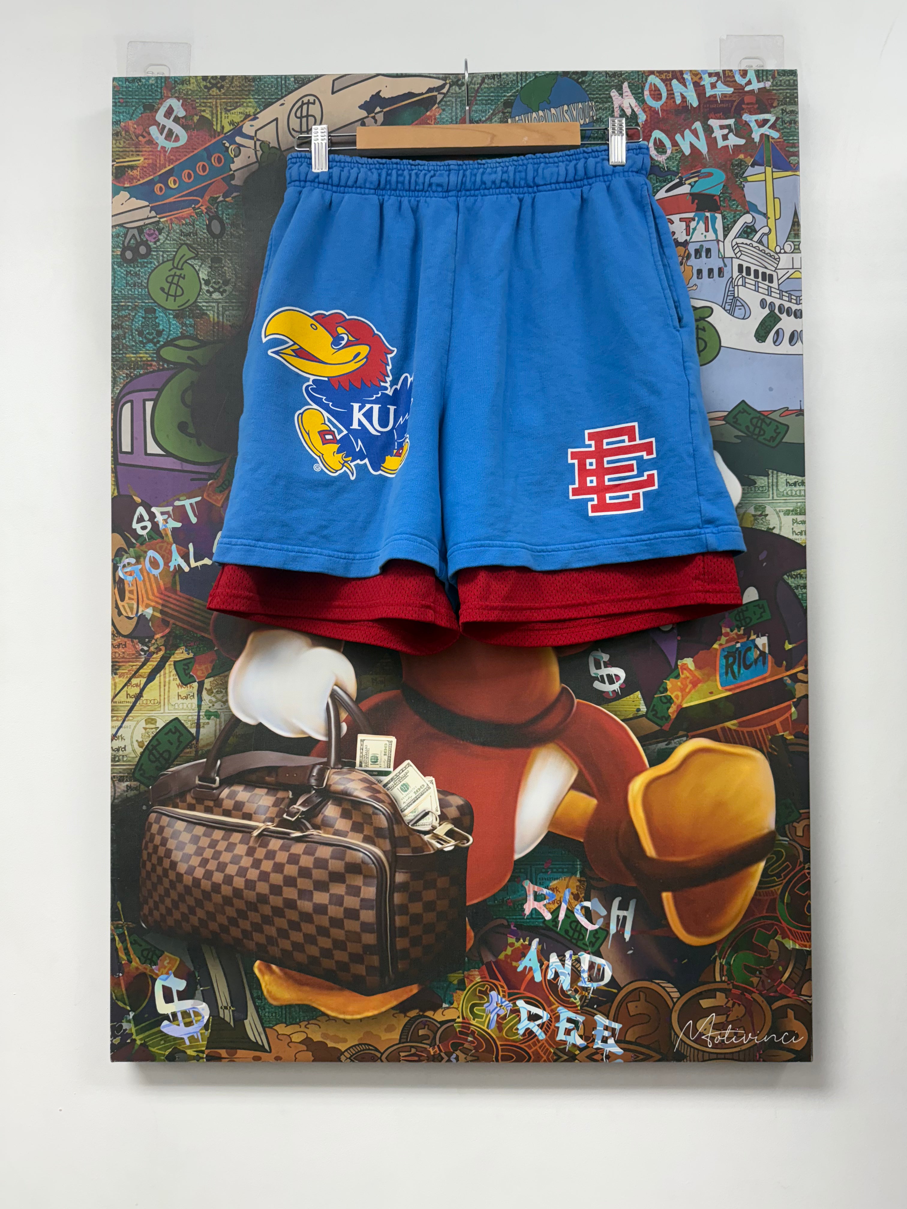 Eric Emanuel Blue Red KU Double Layer Cotton Mesh Shorts