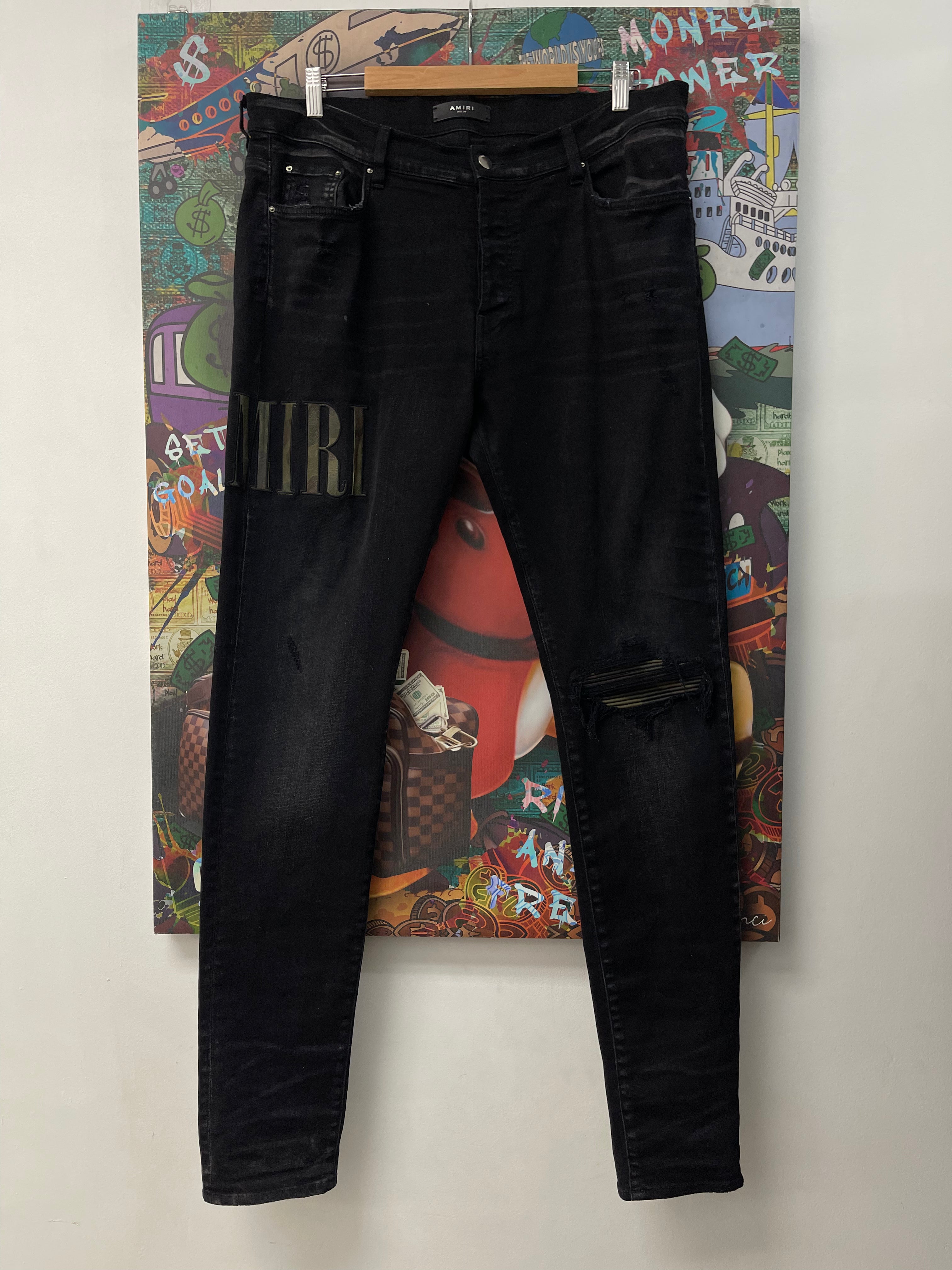Amiri Black Wash Camo Patch Side Logo MX1 Jeans