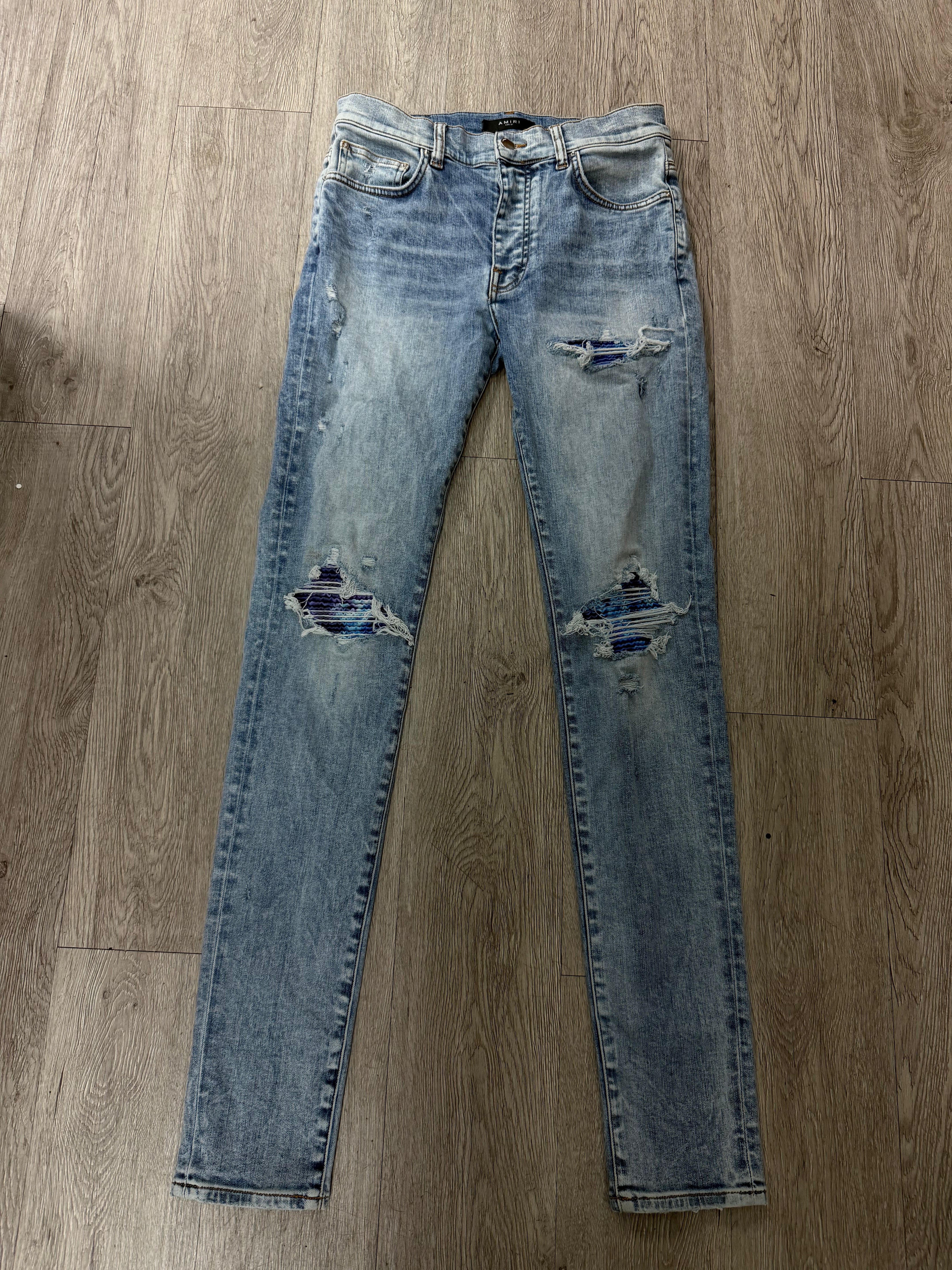 Amiri Jeans MX1 Light Wash Tie Dye Purple Blue Patch Used 31