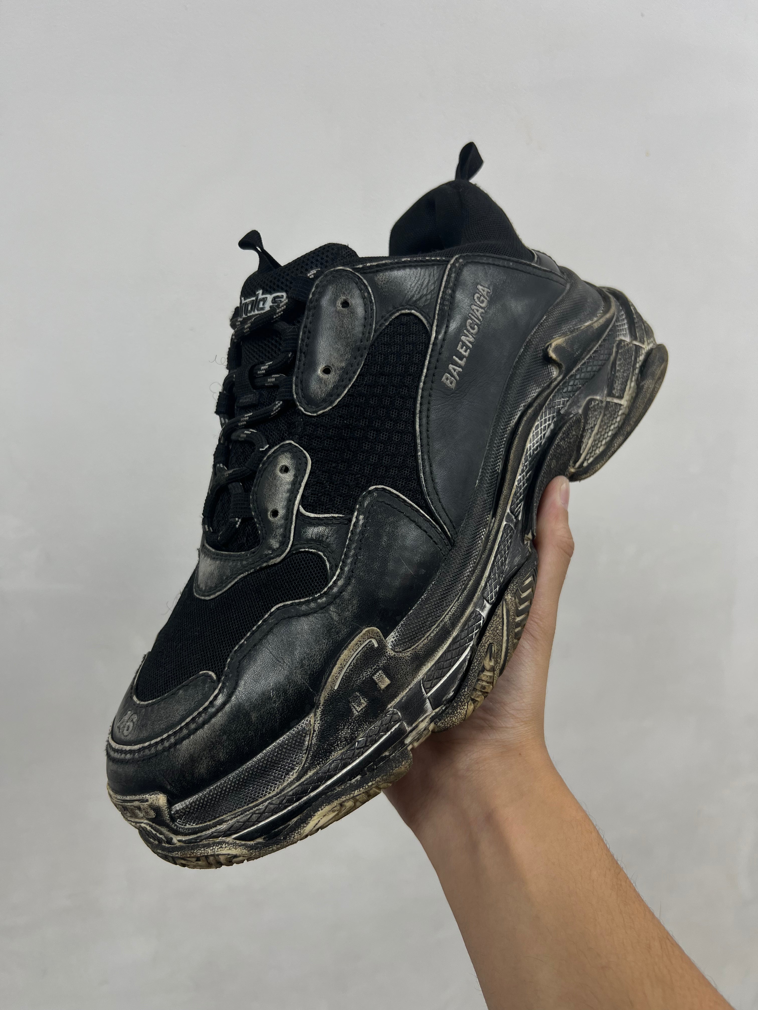 Balenciaga Black Distressed Triple S Sneakers