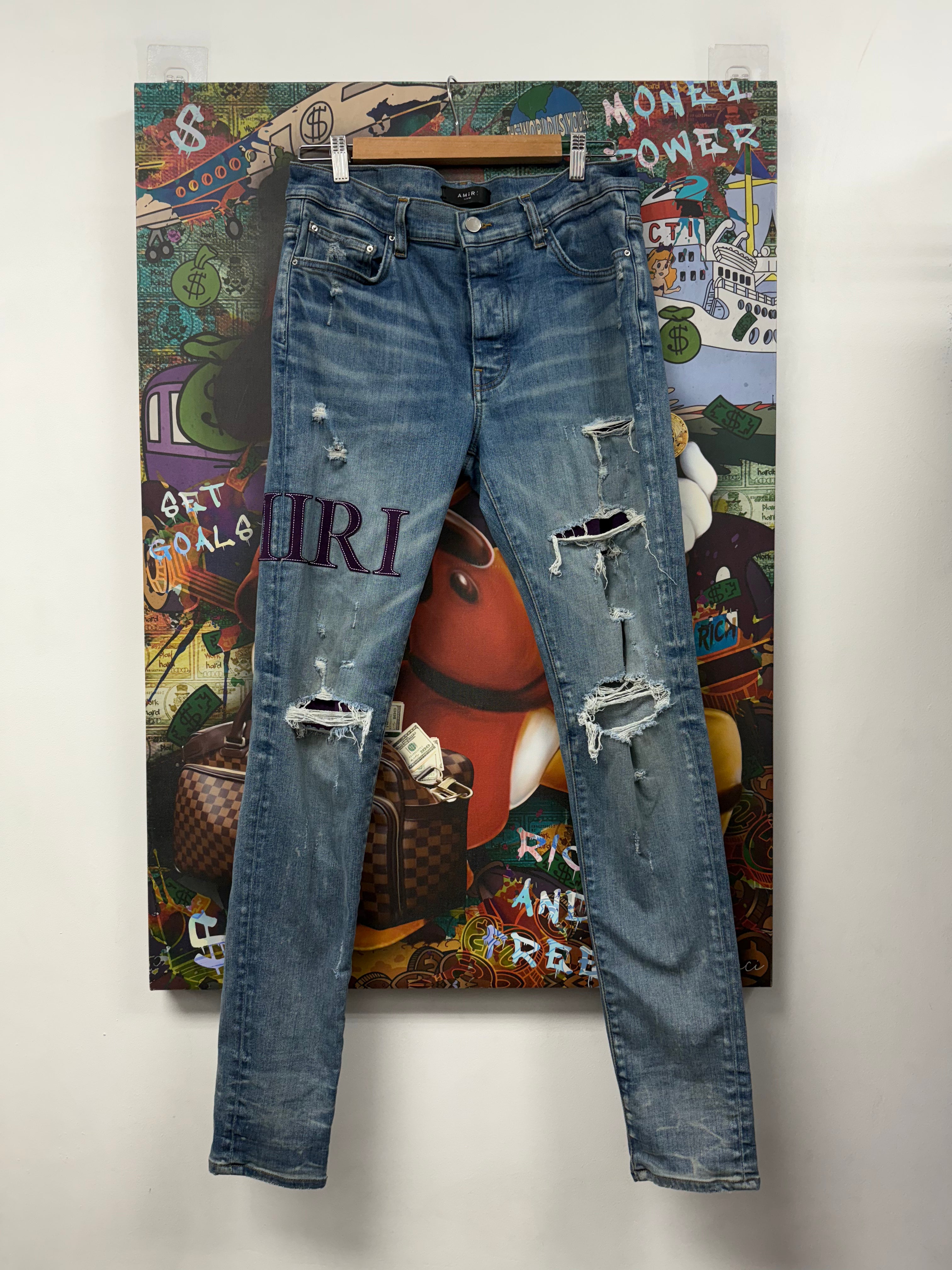 Amiri Light Wash Purple Serif Side Logo Jeans