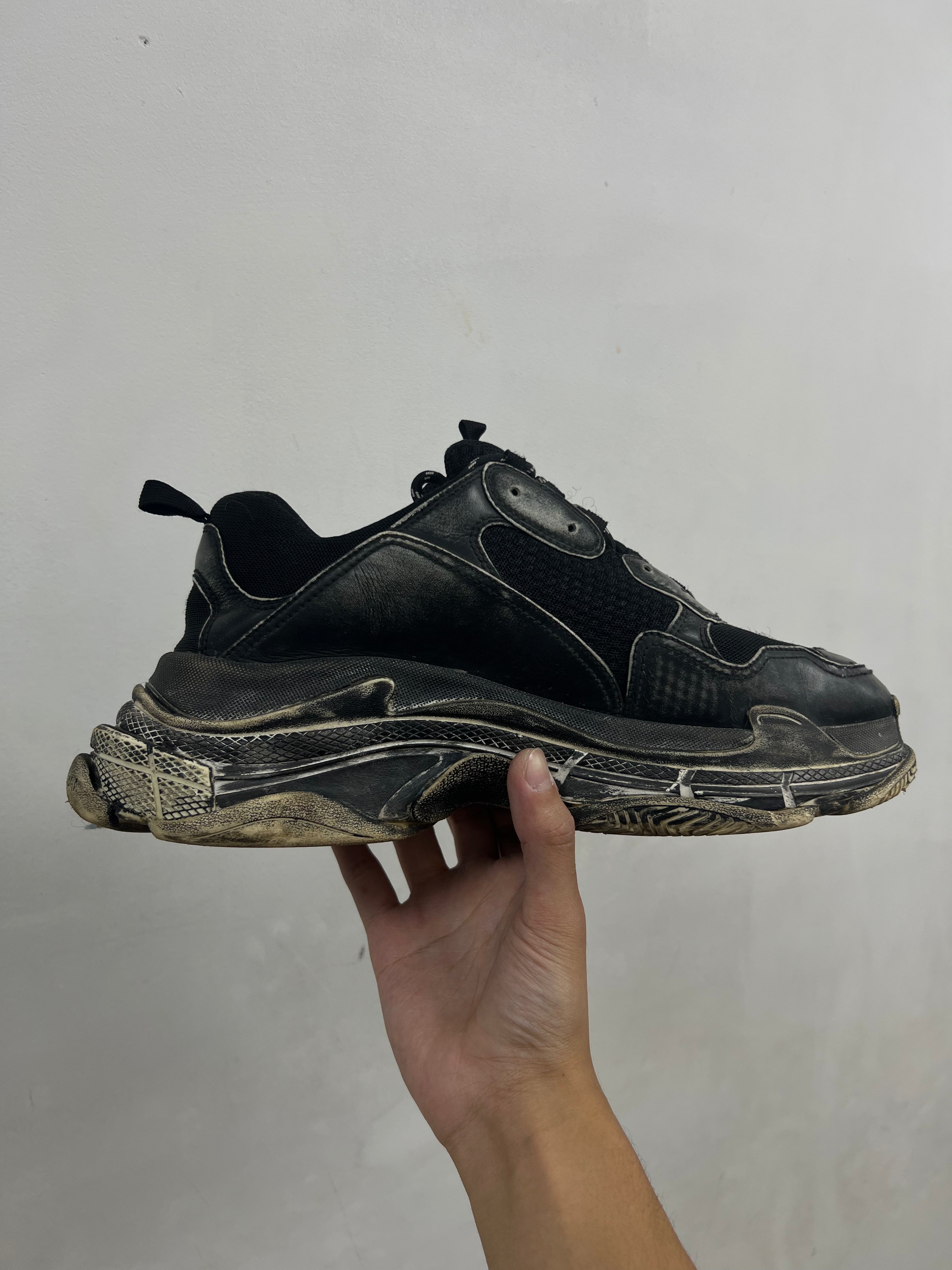 Balenciaga Black Distressed Triple S Sneakers