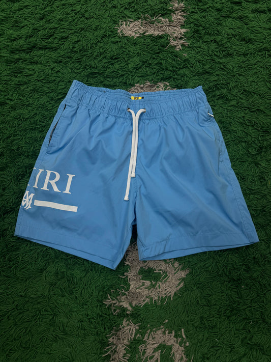 Amiri MA Bar Logo Shorts Baby Blue Used Small With Box