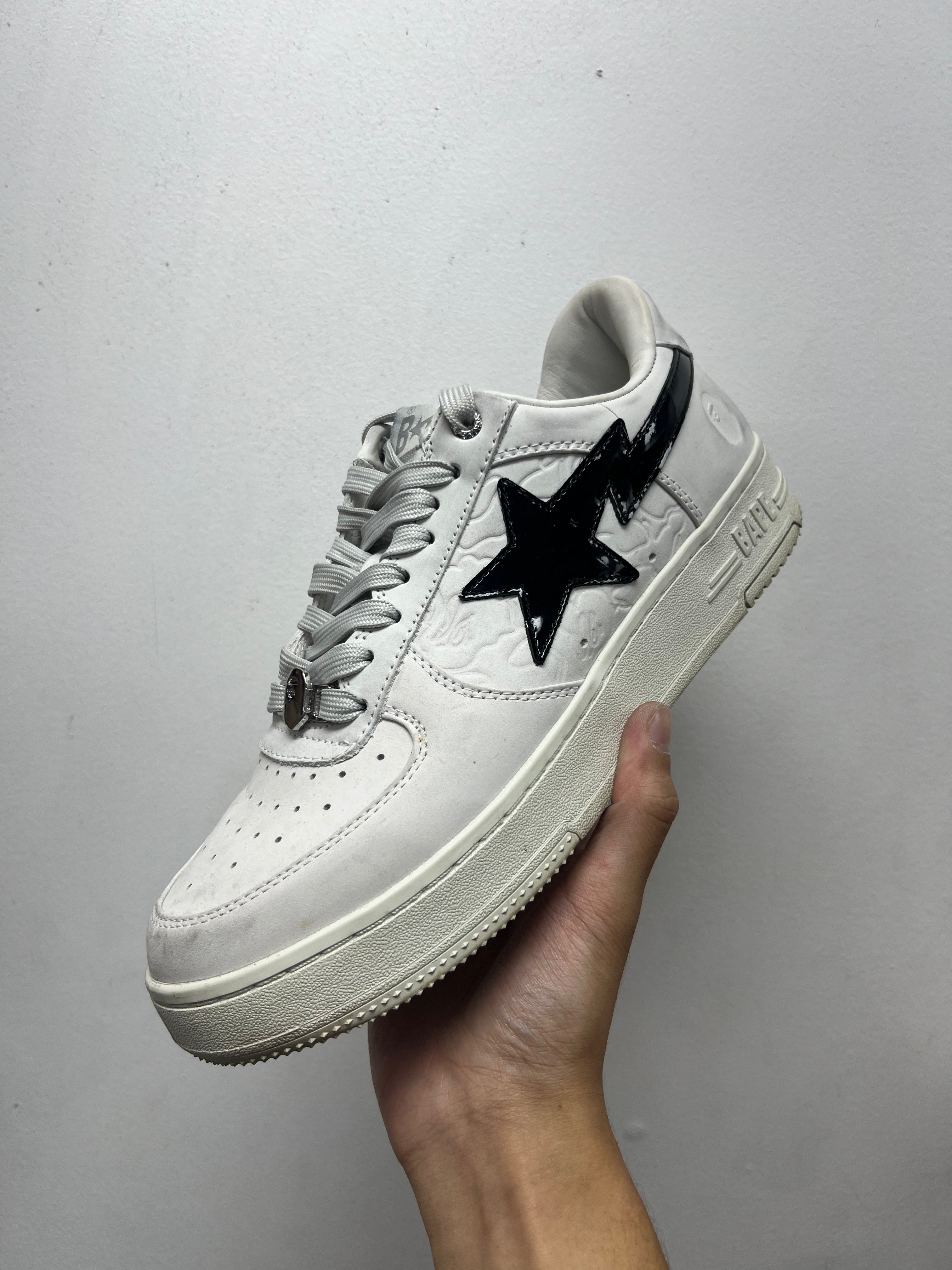 Bape Embossed White Black Patent Leather Sneakers