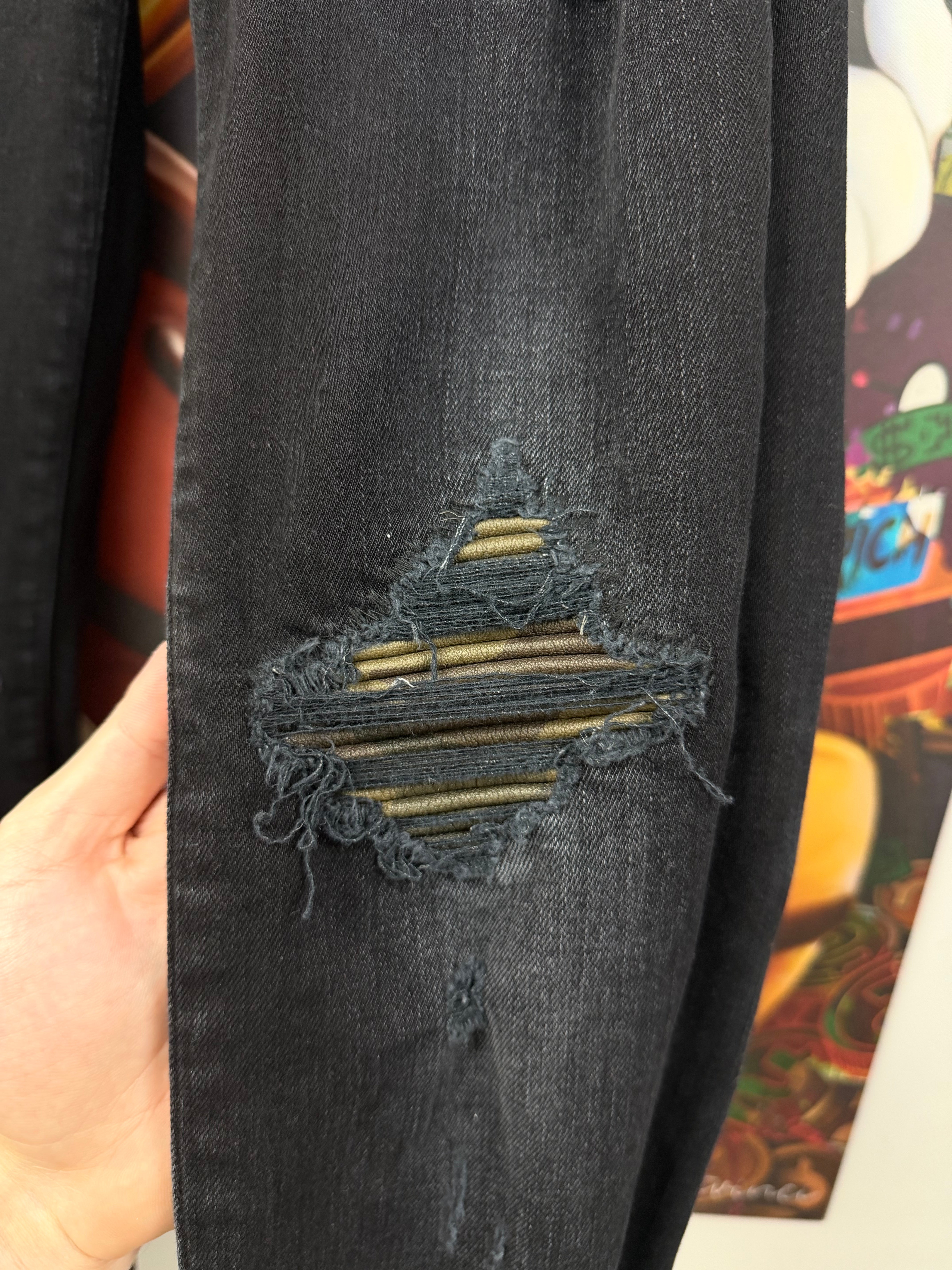 Amiri MX1 Faded Black Camo Patch Jeans