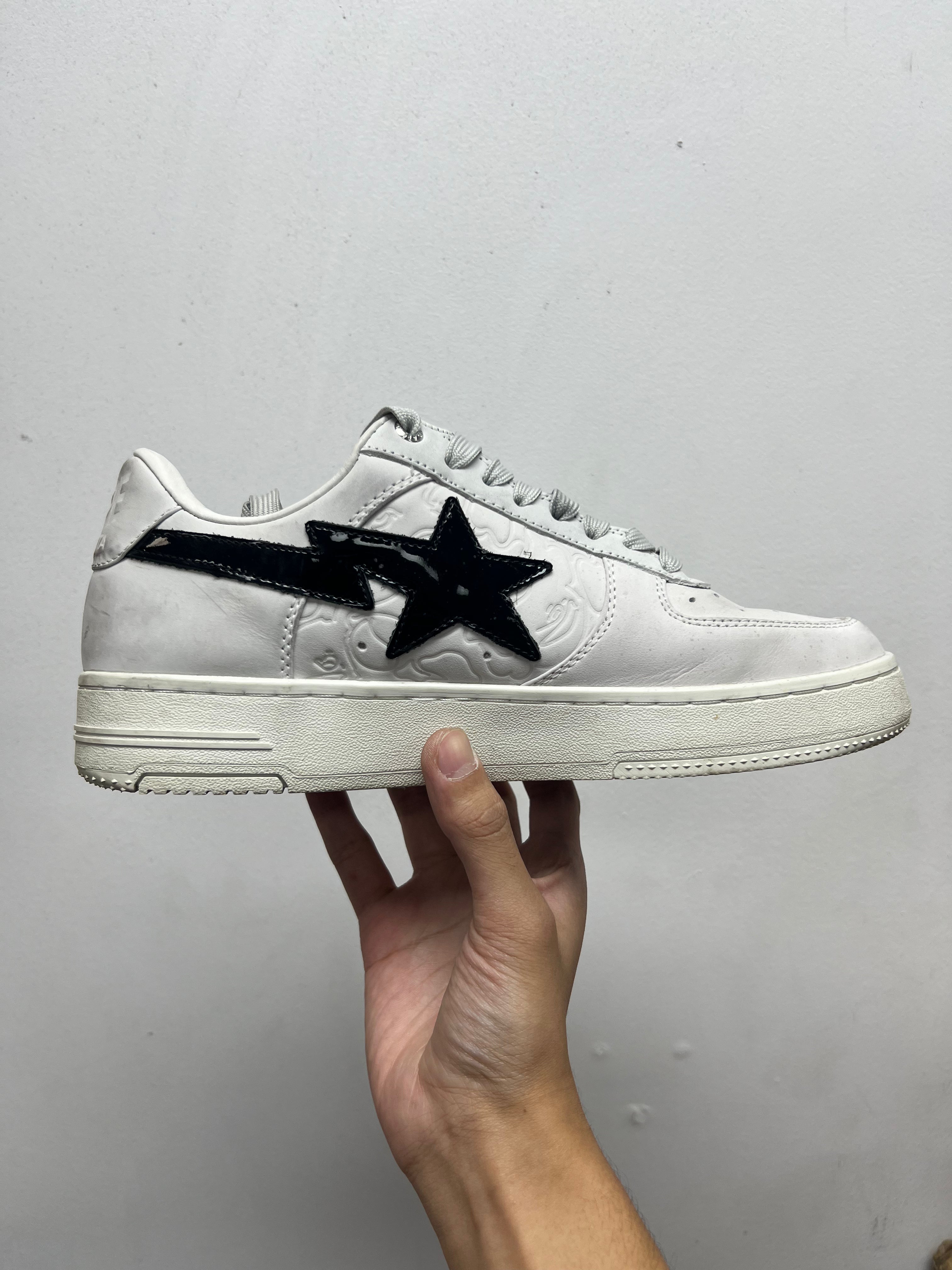Bape Embossed White Black Patent Leather Sneakers