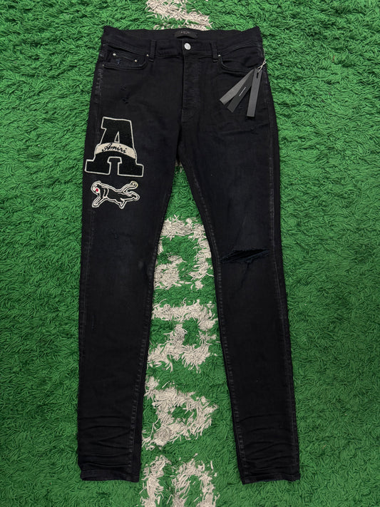 Amiri Varsity Logo Jeans Black  Used 34