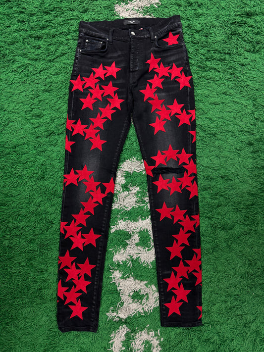 Amiri Chemist Jeans Black Red Stars 32 Used