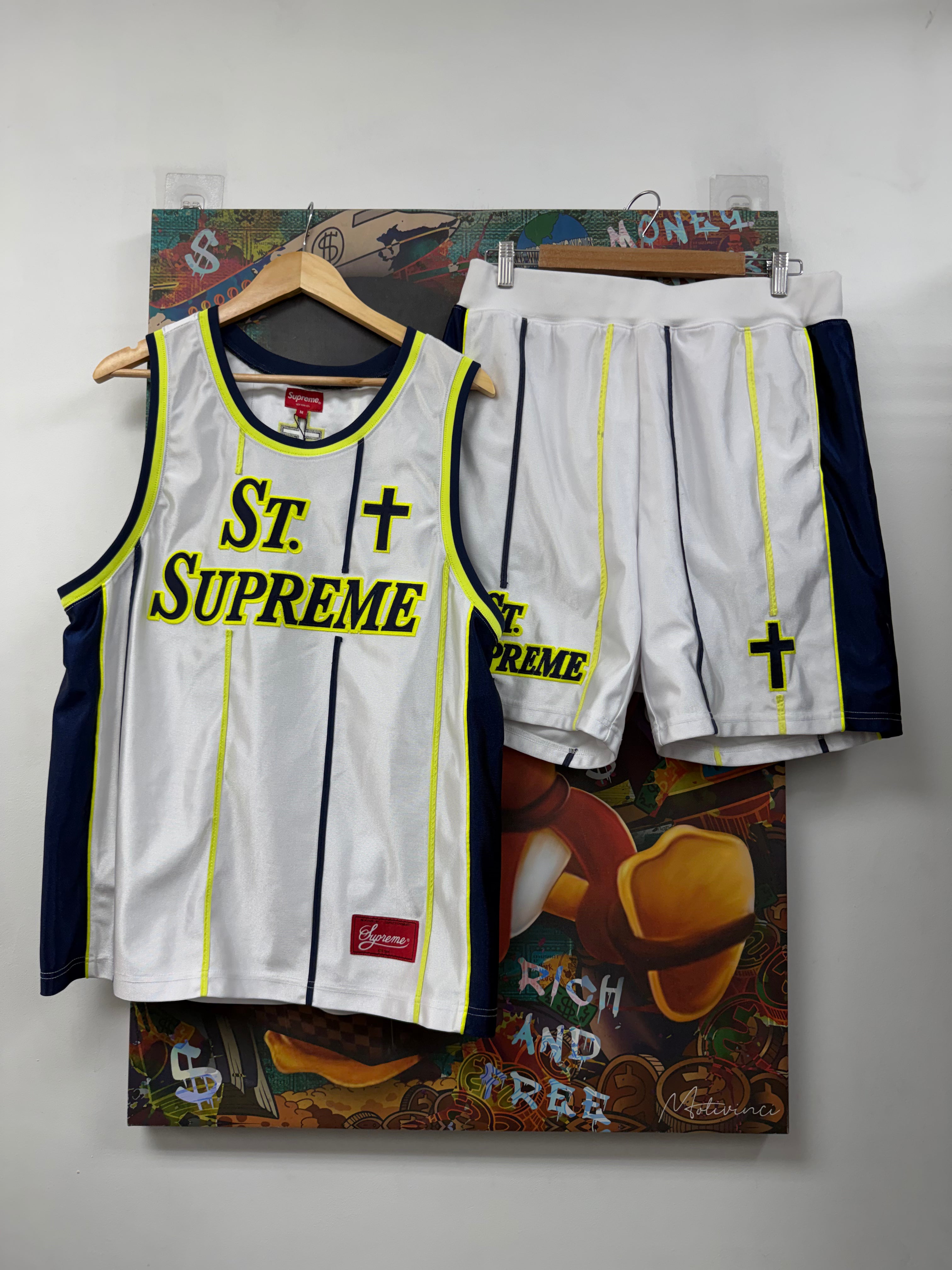 Supreme White Neon Navy Jersey Set