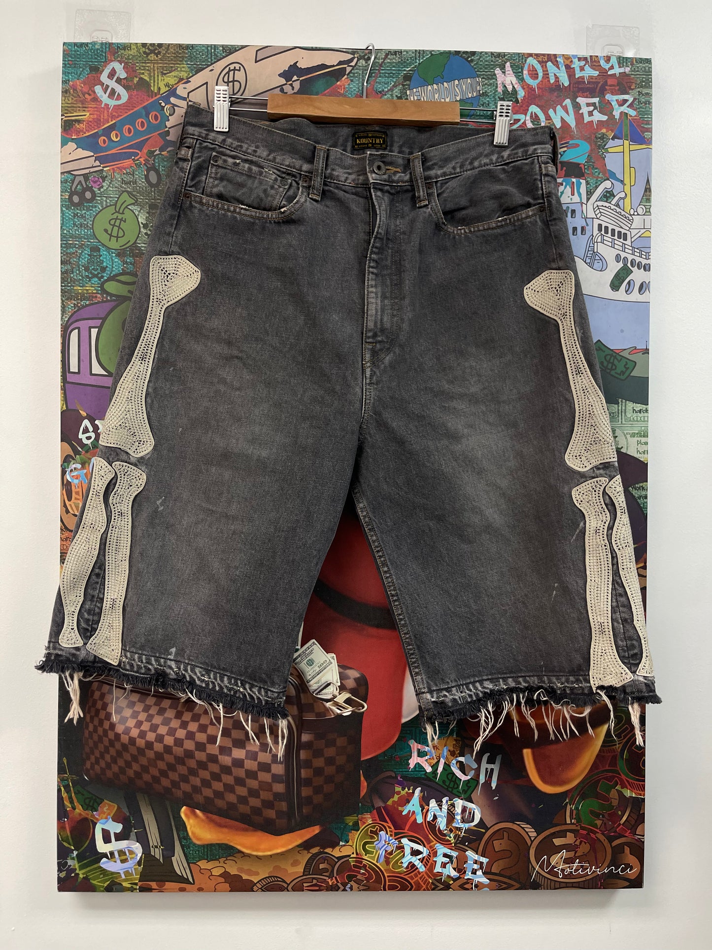Kapital Grey Bone Denim Shorts