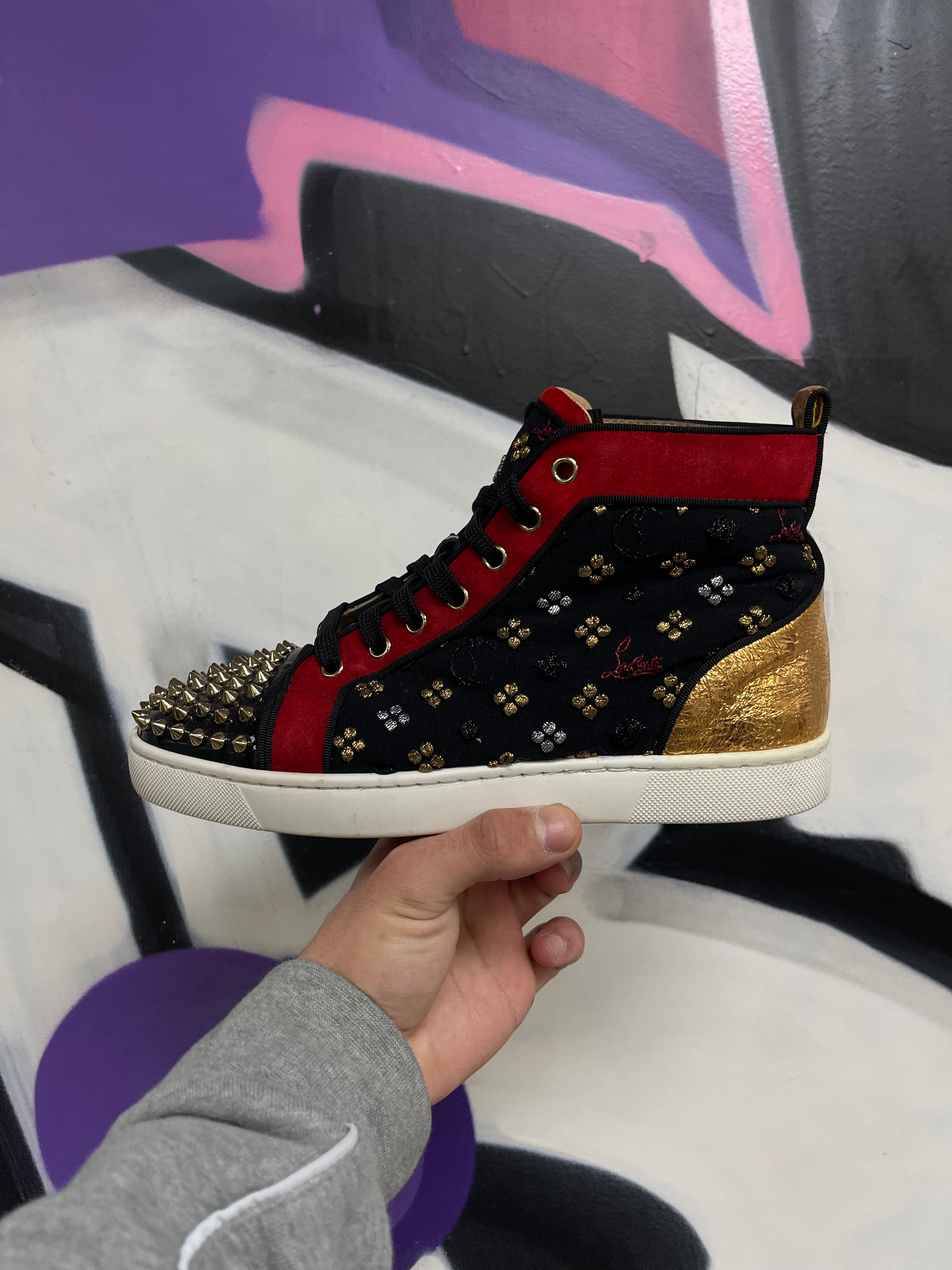 Christian Louboutin Black Red Spiked High Top Sneakers