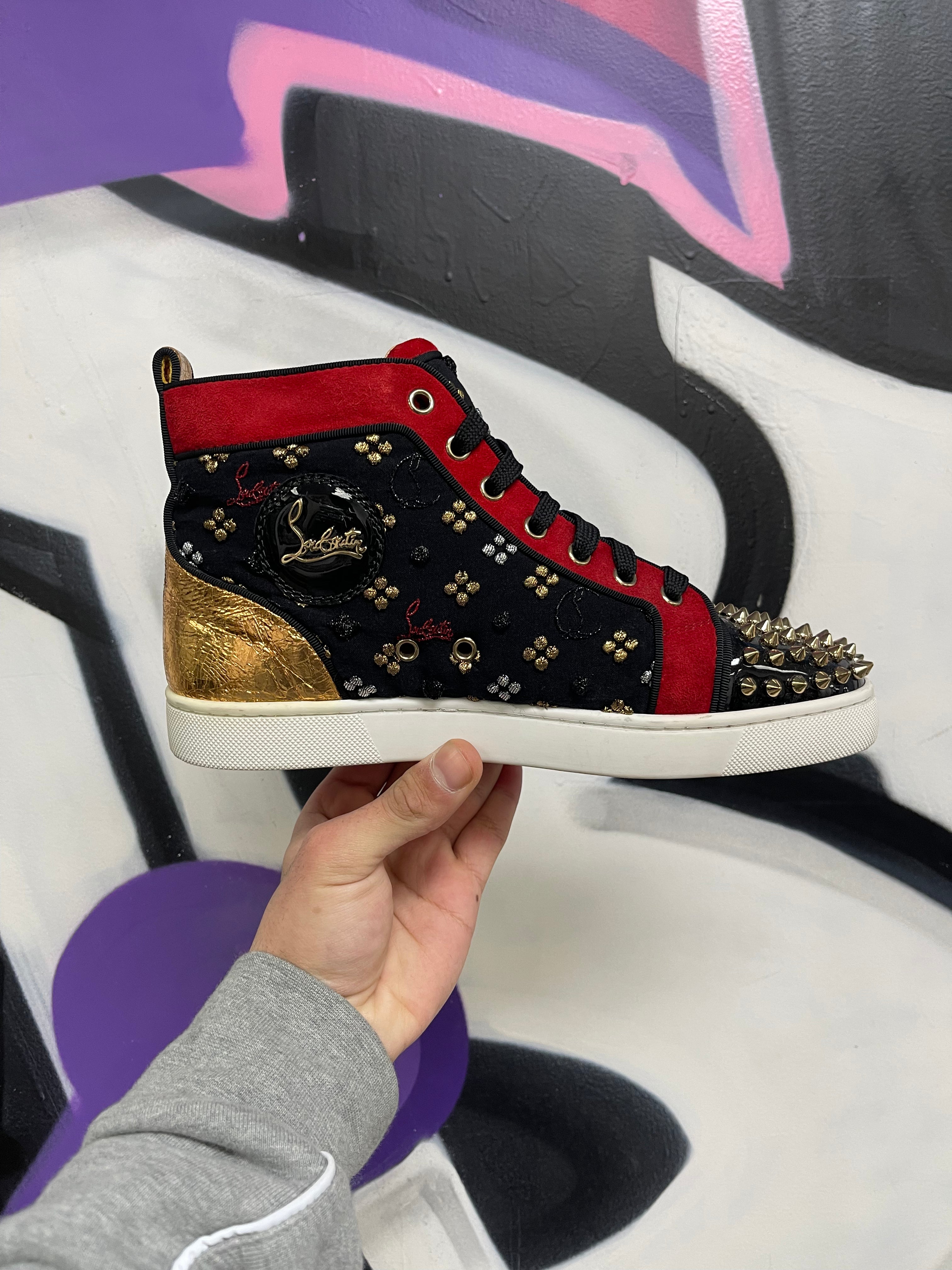 Christian Louboutin Black Red Spiked High Top Sneakers