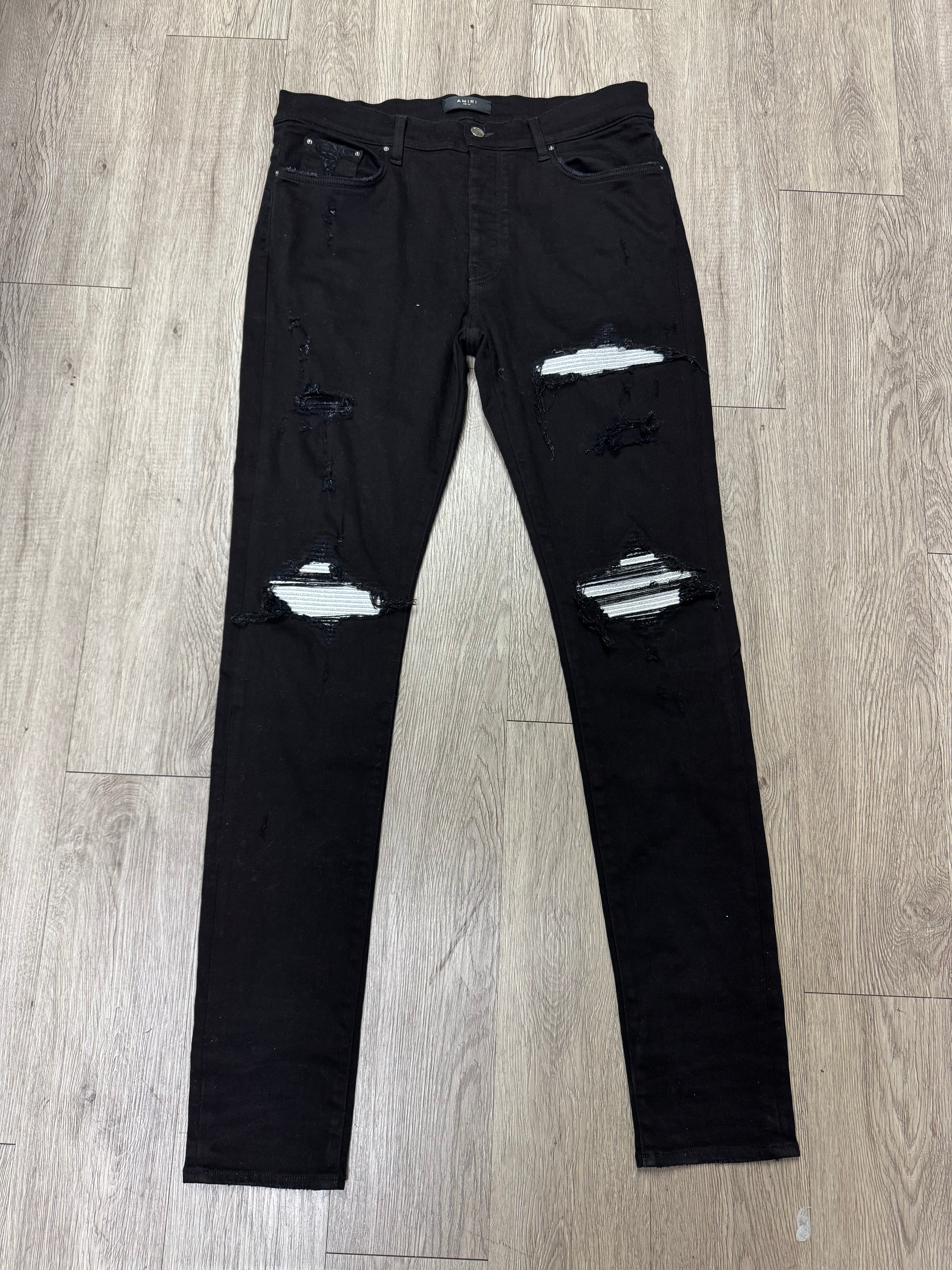 Amiri MX1 Black Silver Patch Jeans
