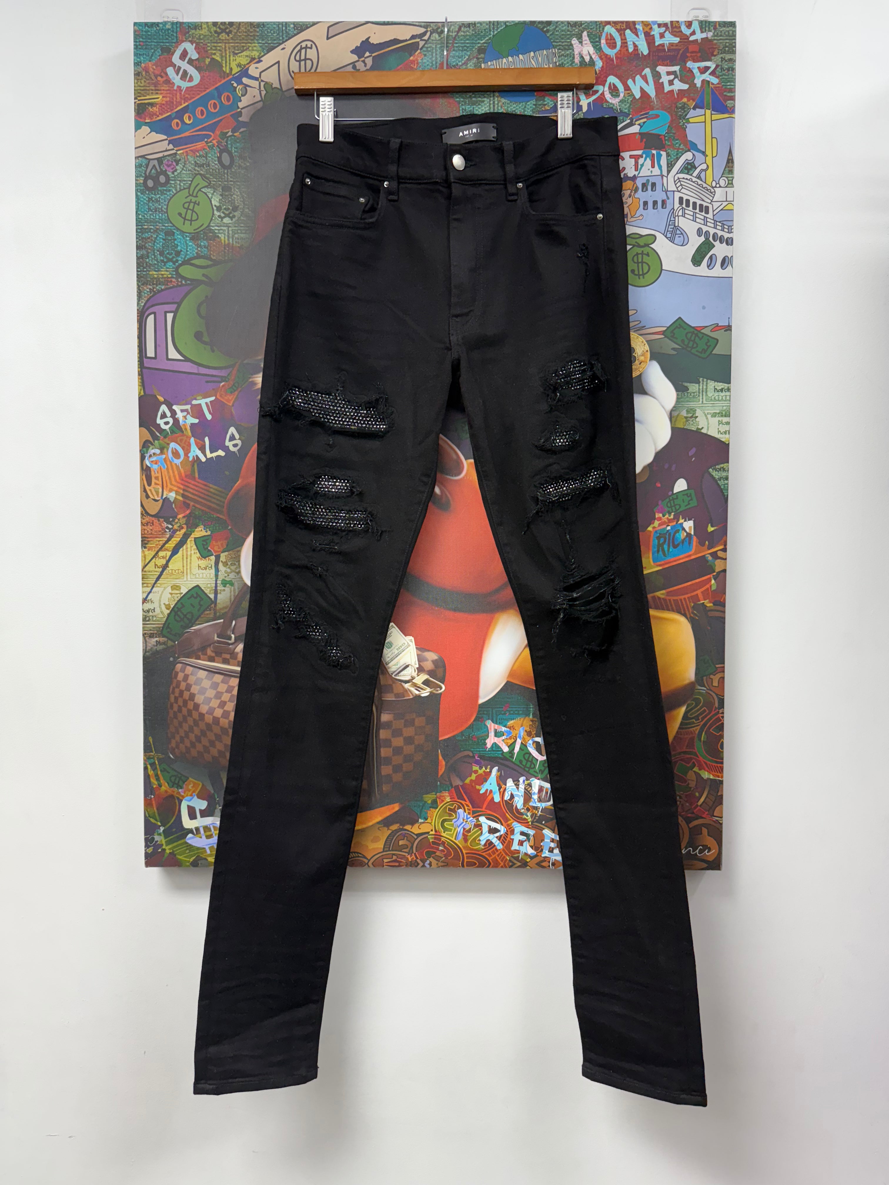 Amiri Black Swarovski Crystal Thrasher Jeans