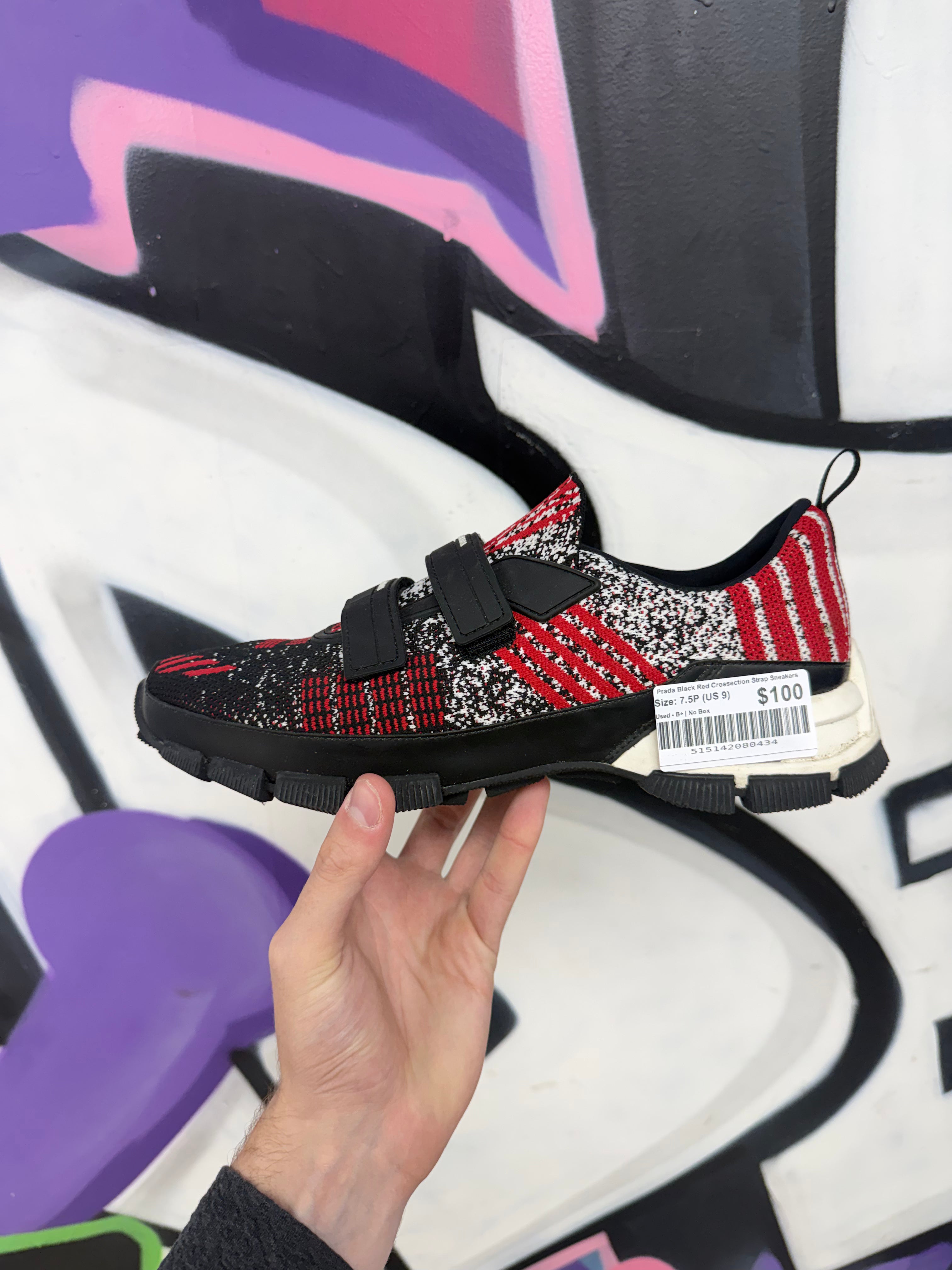 Prada Black Red Crossection Strap Sneakers