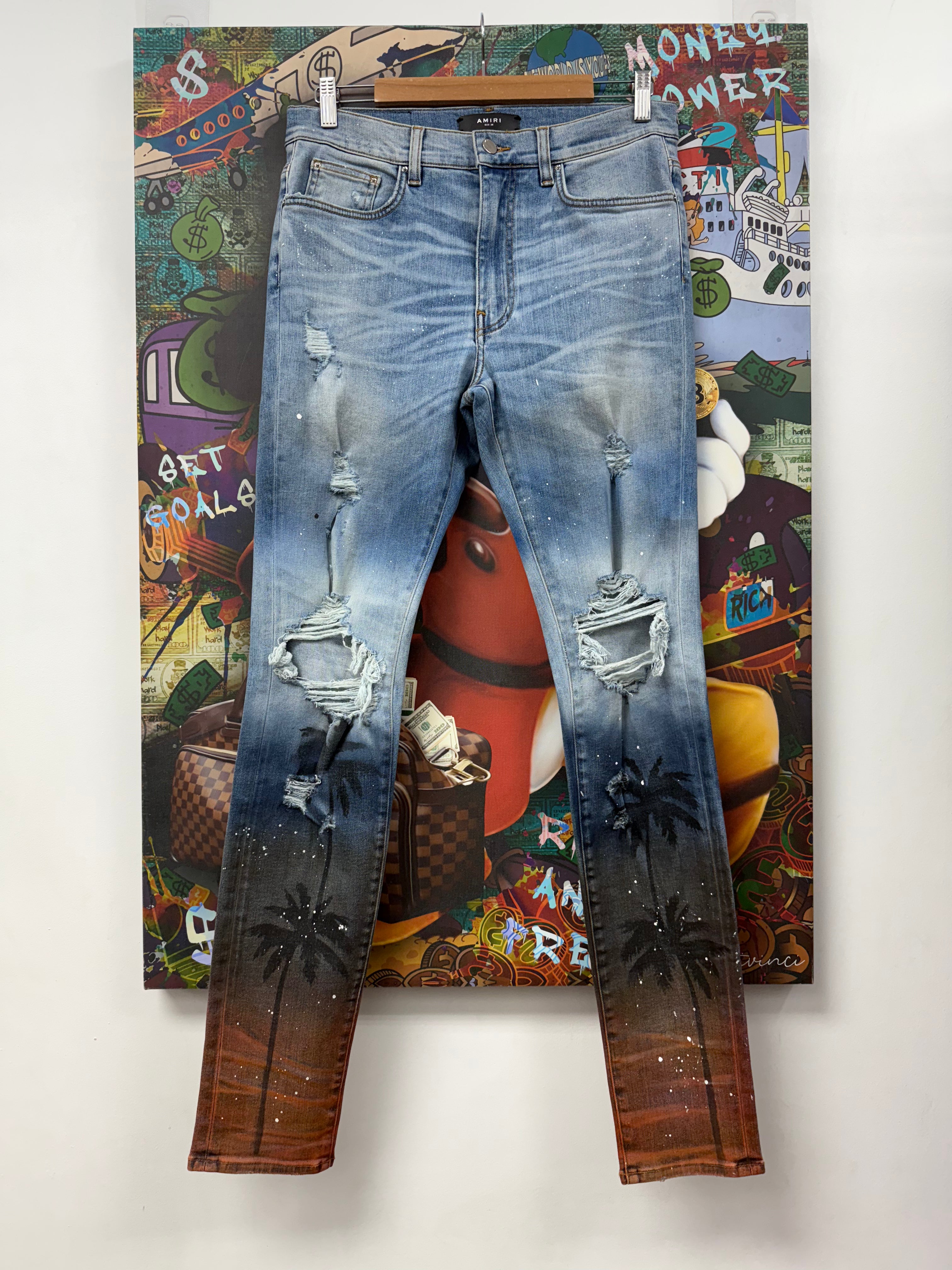Amiri Light Wash Palm Tree Jeans