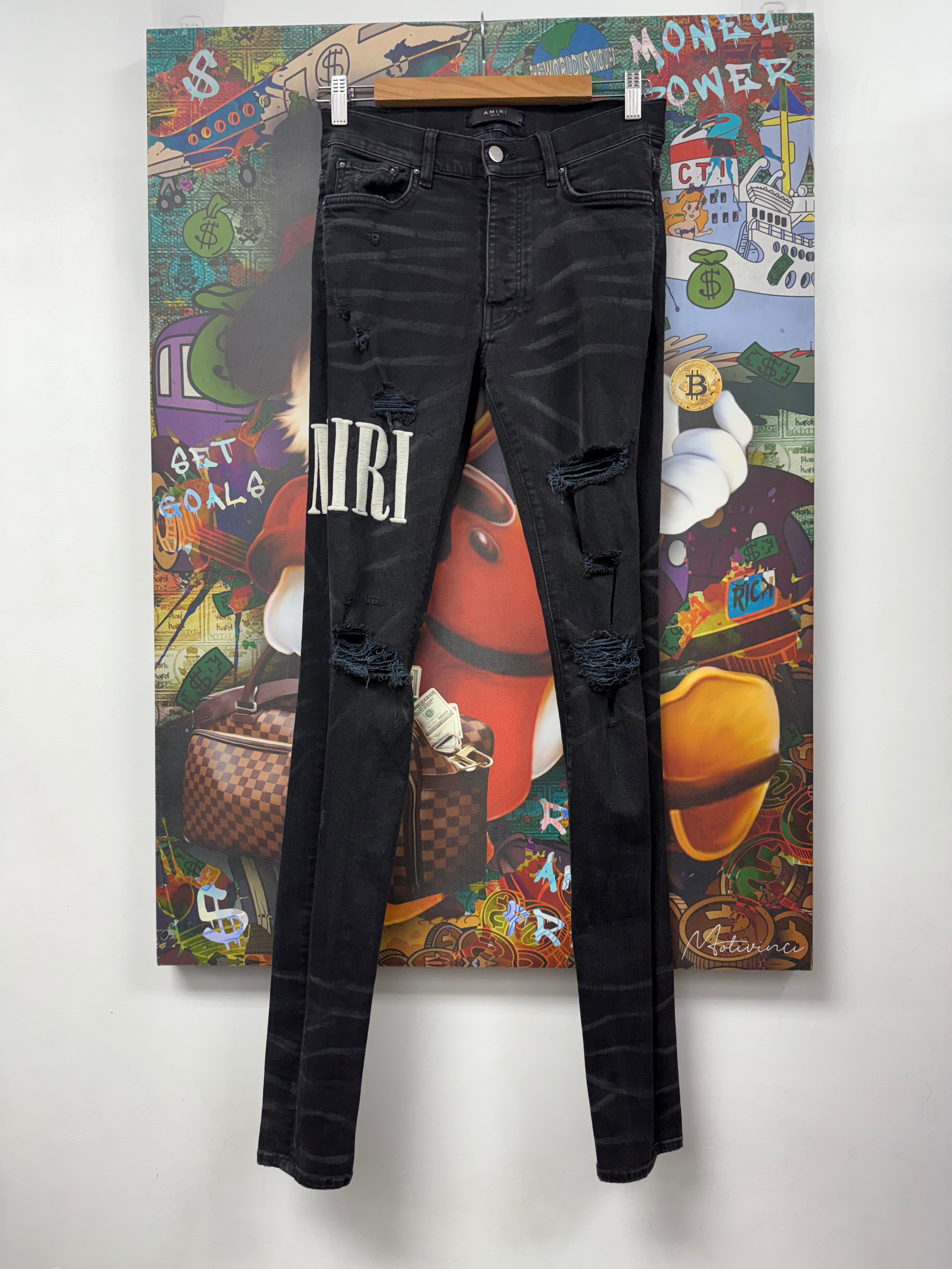 Amiri Black Wash Embroidered Side Logo (Altered Fits 29) Jeans