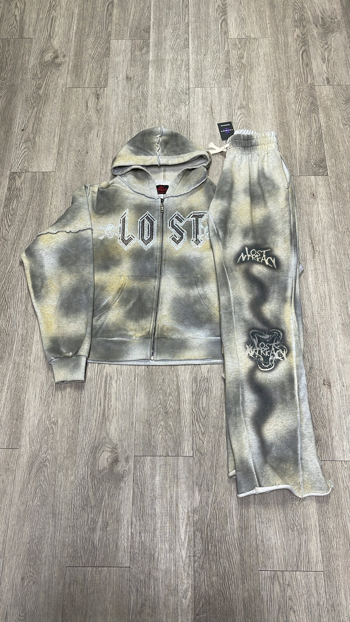 Lost Intricacy Grey Rhinestine Sweatsuit
