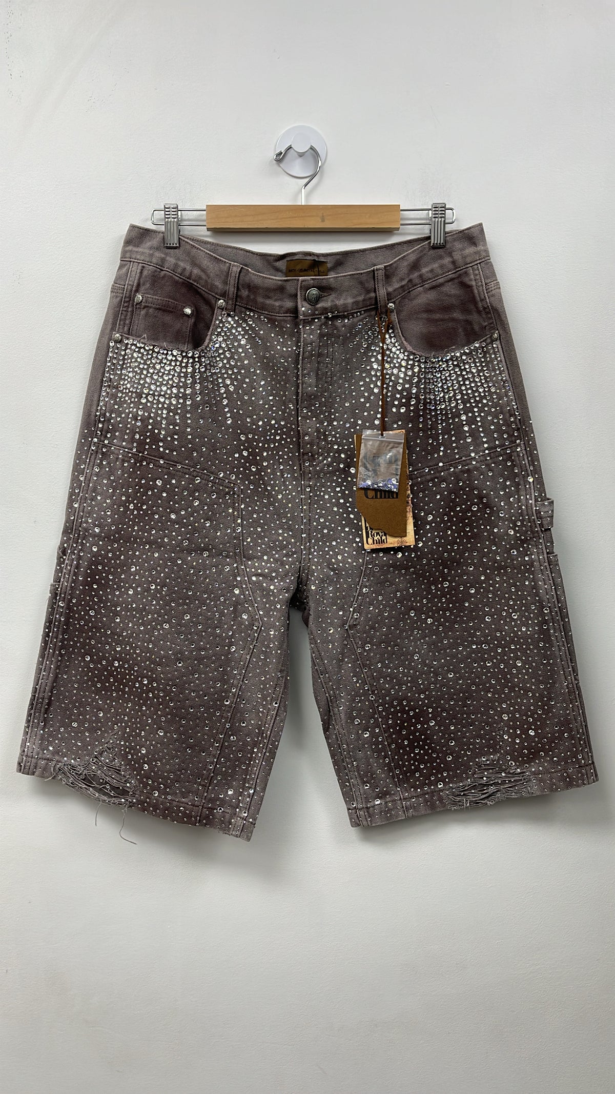 Birth Of A Royal Child Brown Rhinestone Shorts