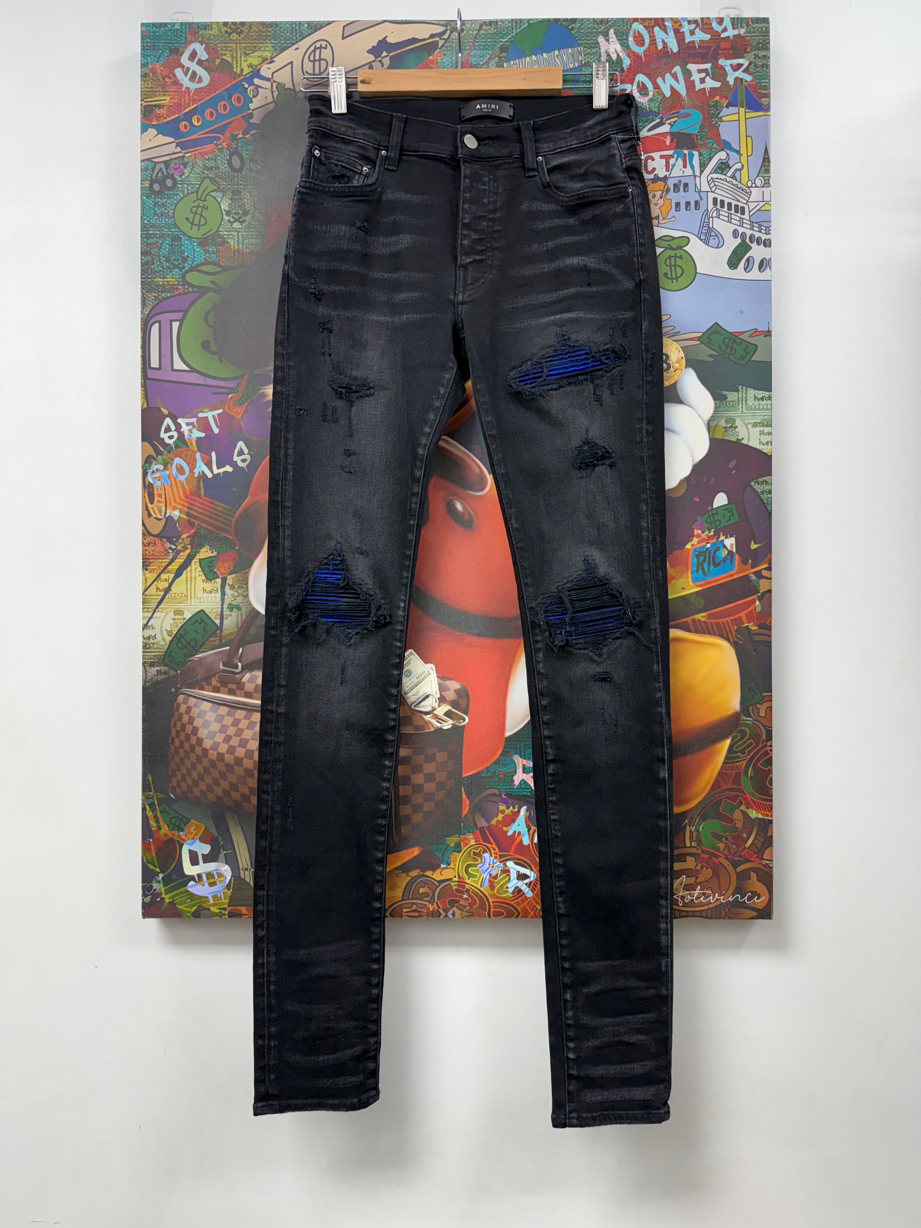 Amiri MX1 Black Wash Blue Black Patch Jeans
