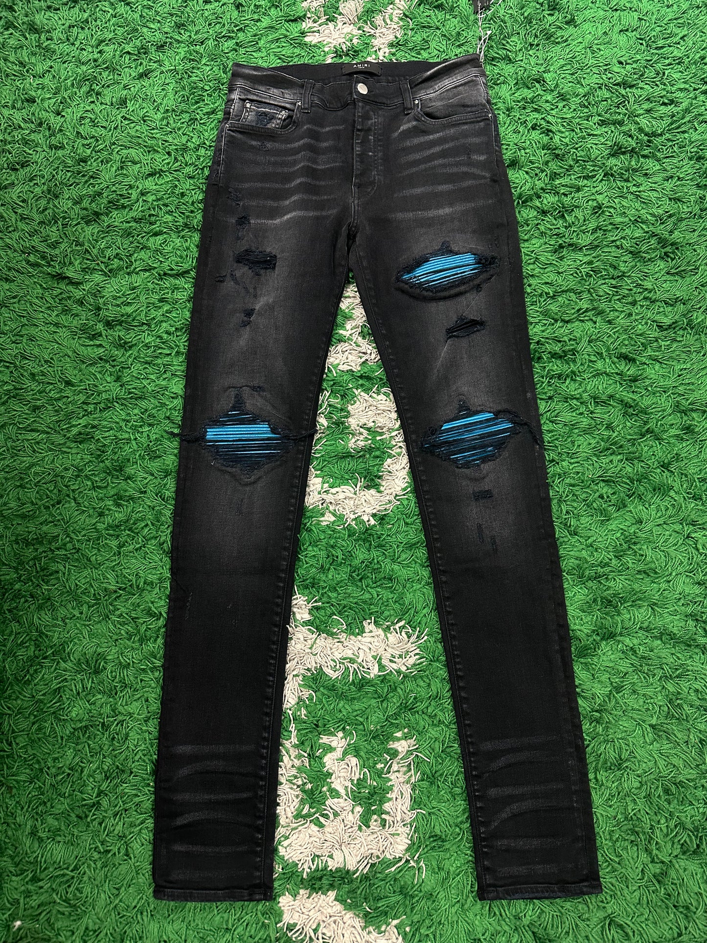 Amiri Jeans MX1 Black Blue Crackle Patch