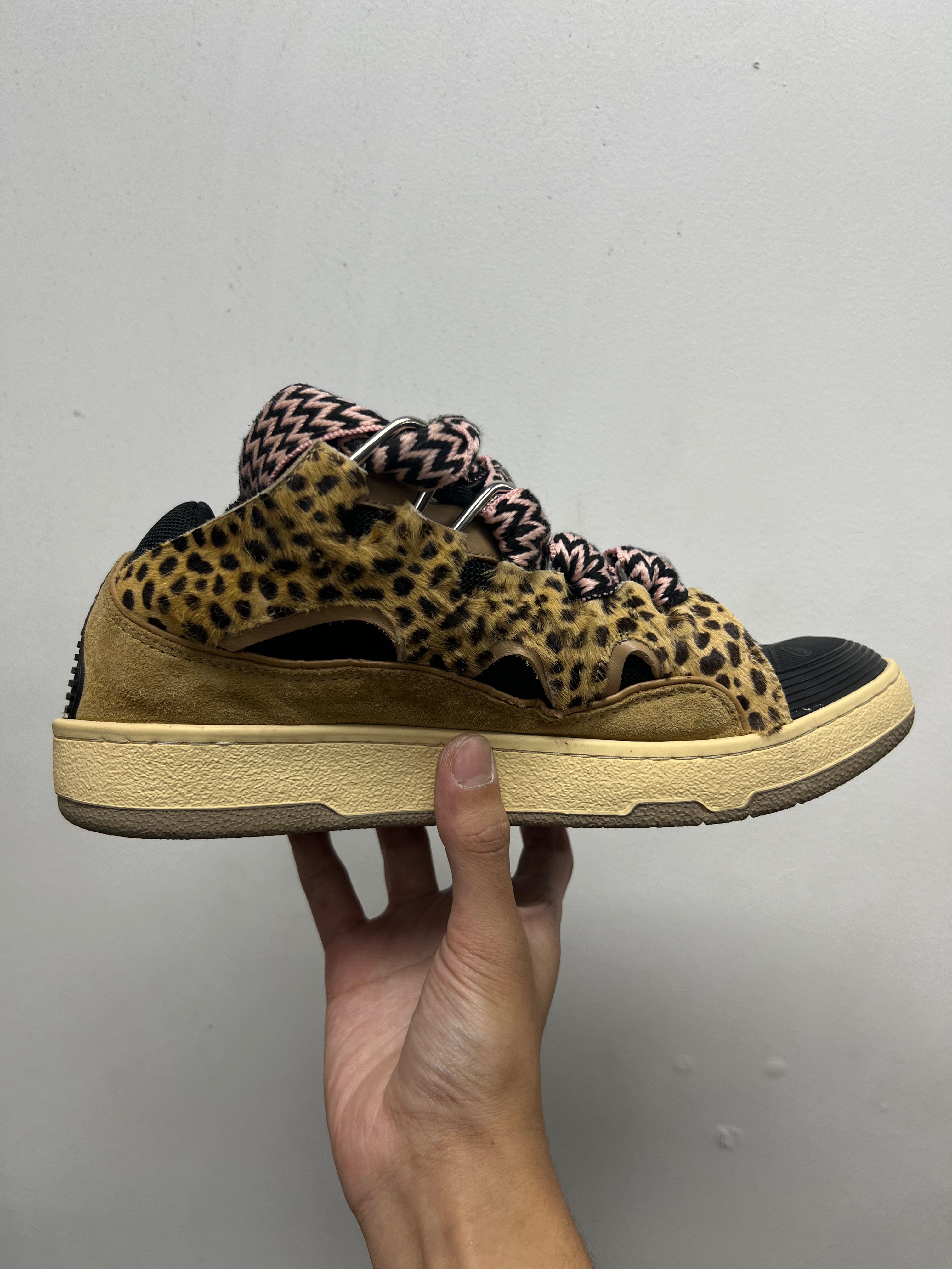 Lanvin Tan Cheetah Curb Sneakers