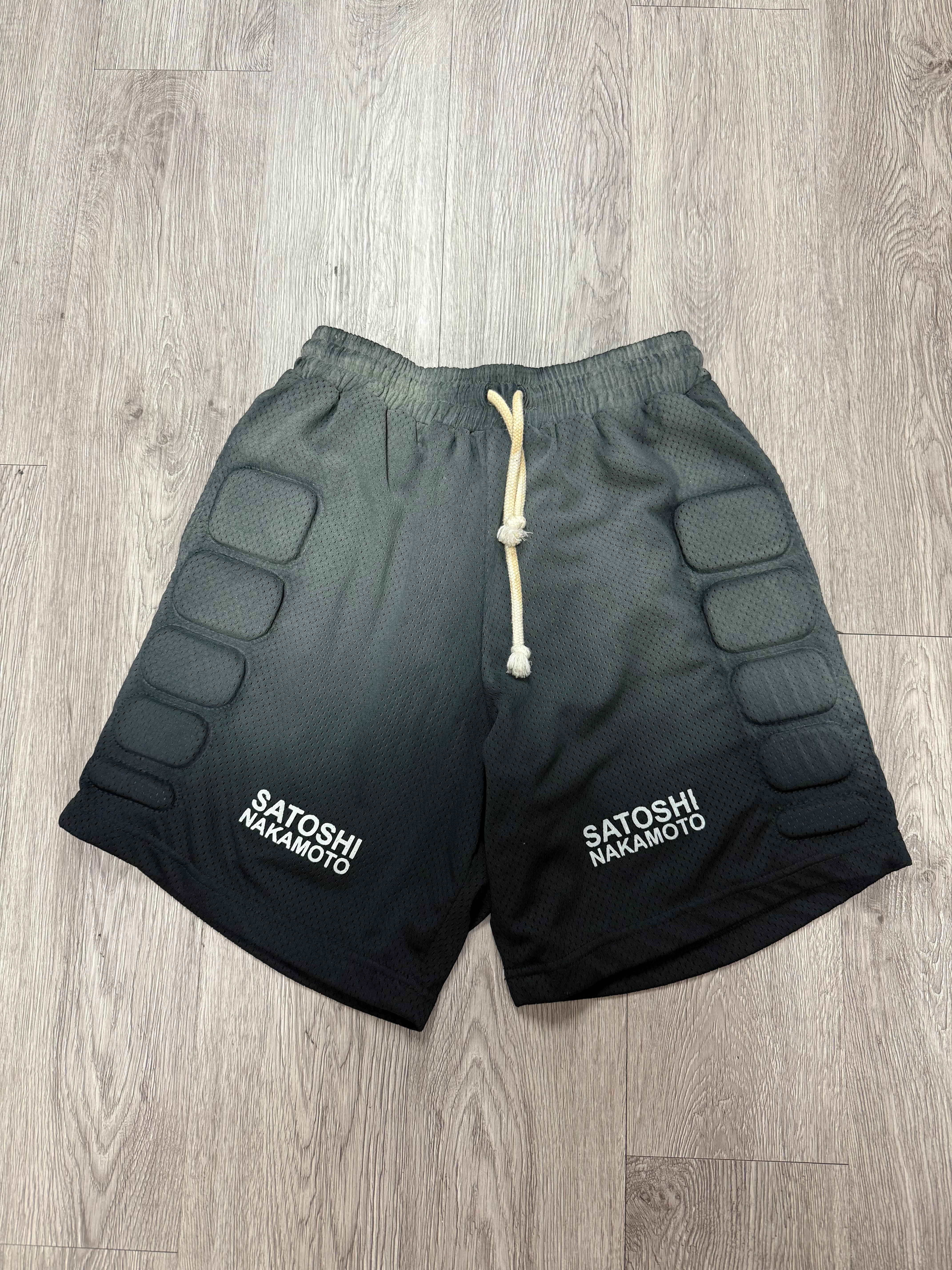 Satoshi Nakamoto Padded Mesh Shorts Faded Black New With Tags